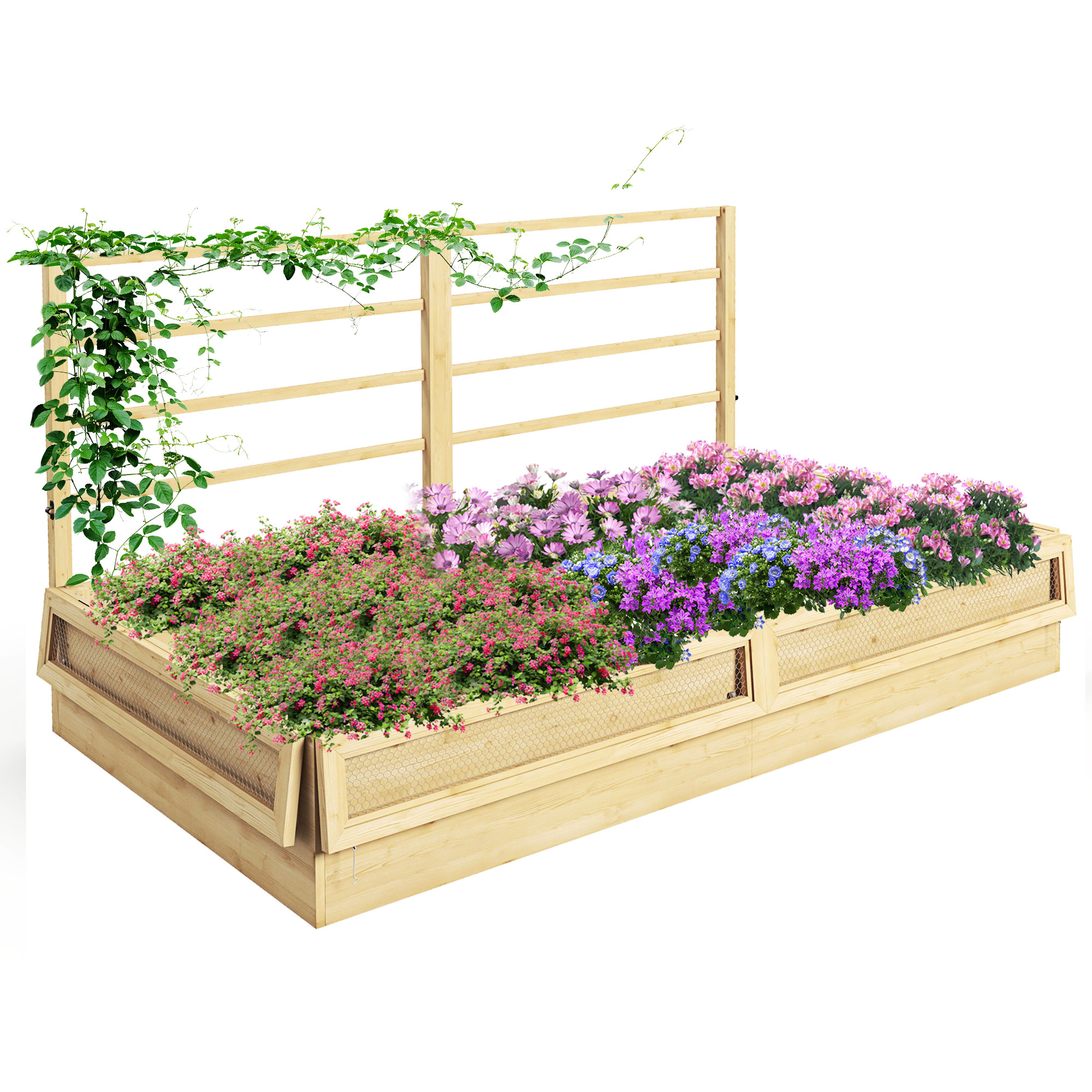 Outsunny Houten Plantenbak met Klimrek, Weerbestendig, 183 x 98,5 x 95 cm, Natuurlijk