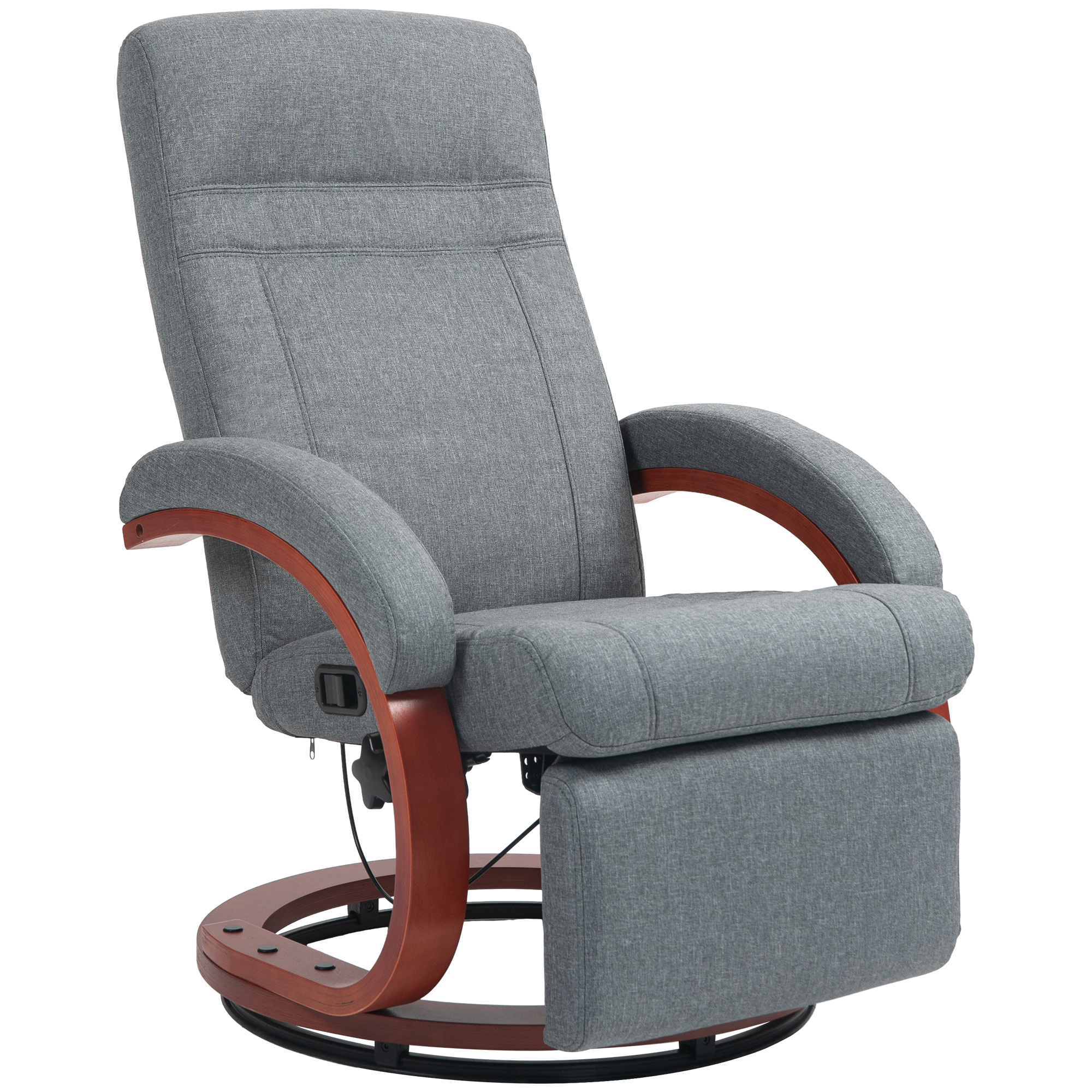 HOMCOM Relaxfauteuil met Opklapbare Voetensteun, Draaibaar, Kantelbare Rugleuning, Linnenlook, Tot 140 kg, Grijs