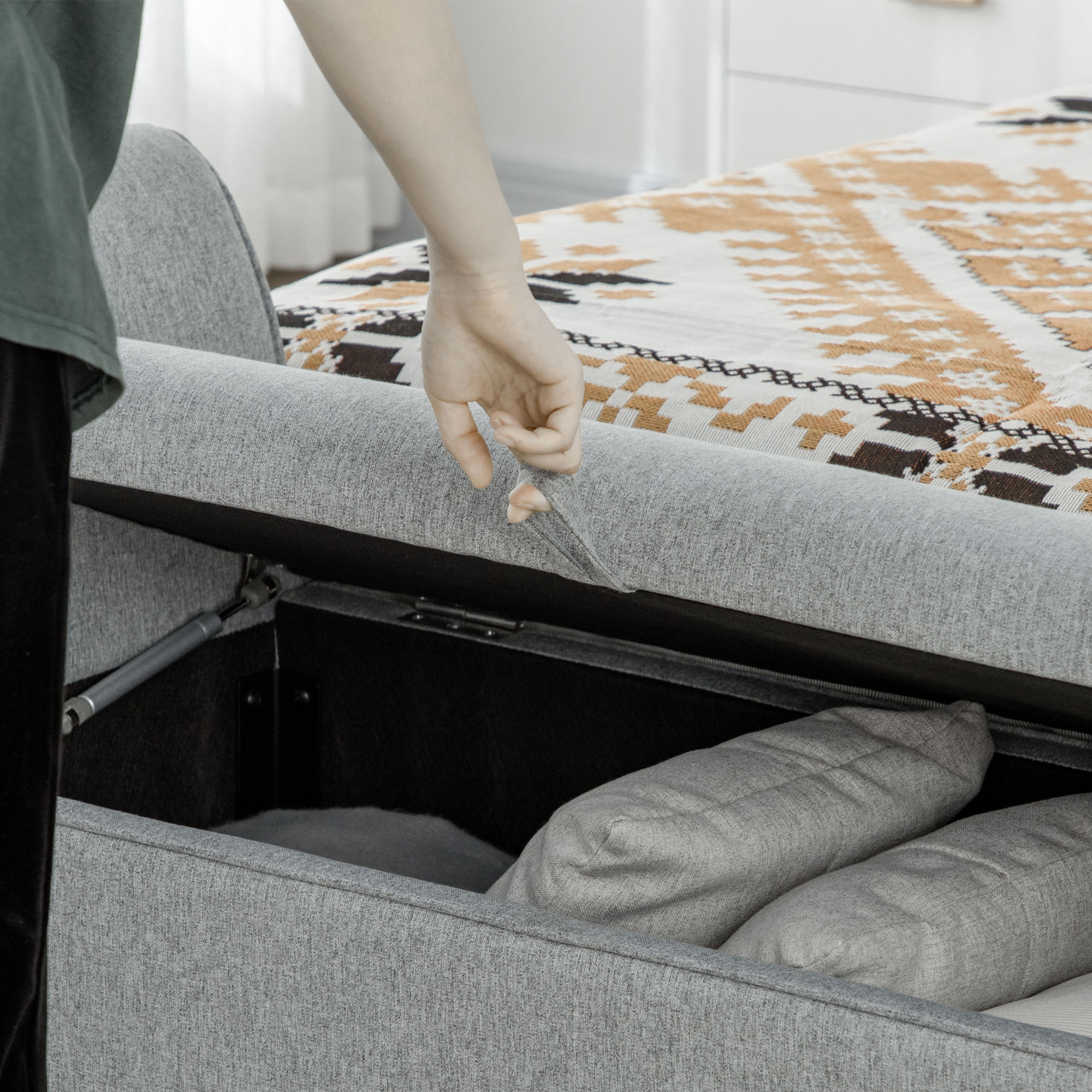 HOMCOM Sitzbank Bedbank Gestoffeerde Bank incl. opbergruimte, linnen-look, Grijs