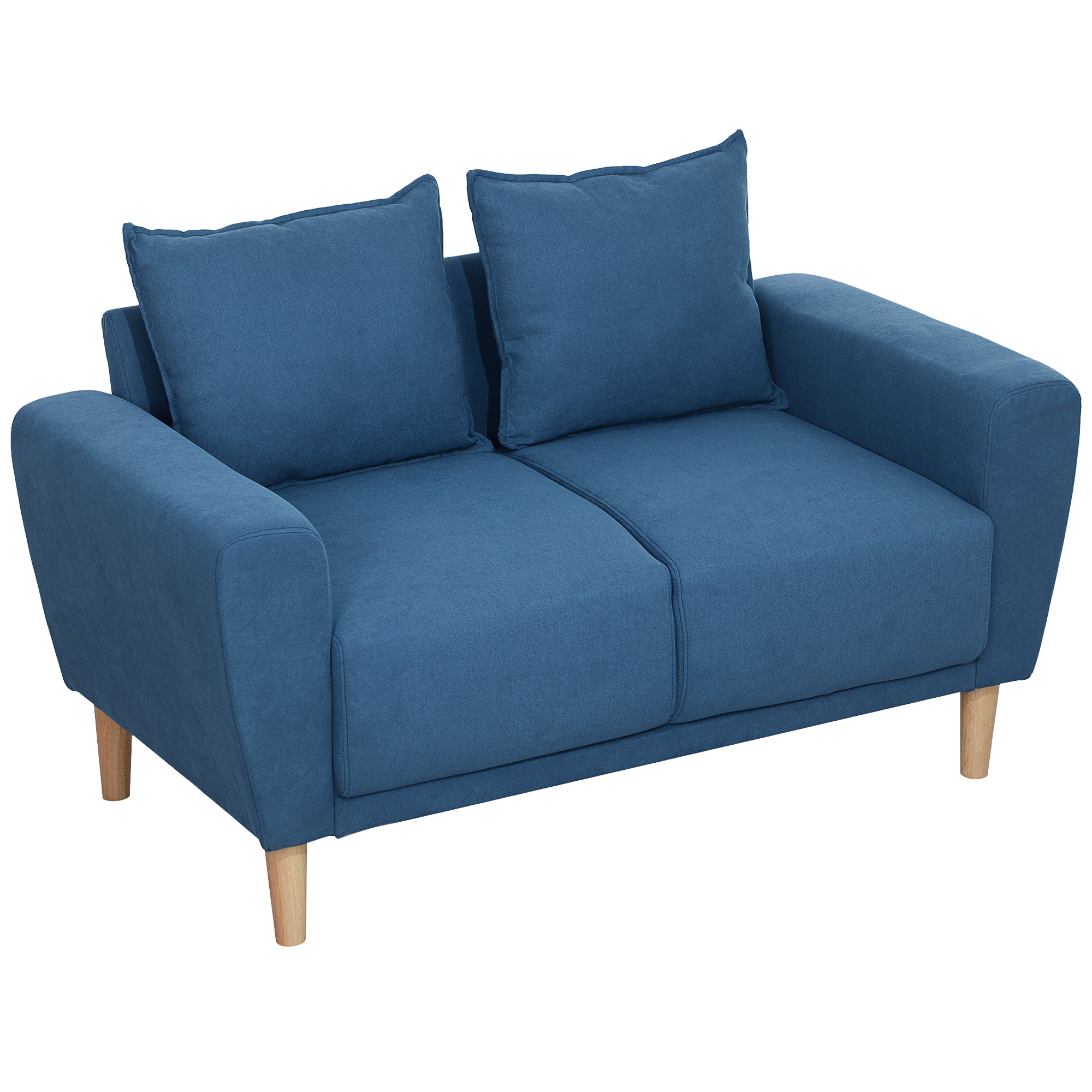 HOMCOM Tweezitsbank, Moderne Stoffen Bank, 2 Rugkussens, Eucalyptus-Houten Frame, 133 x 73 x 81 cm, Blauw