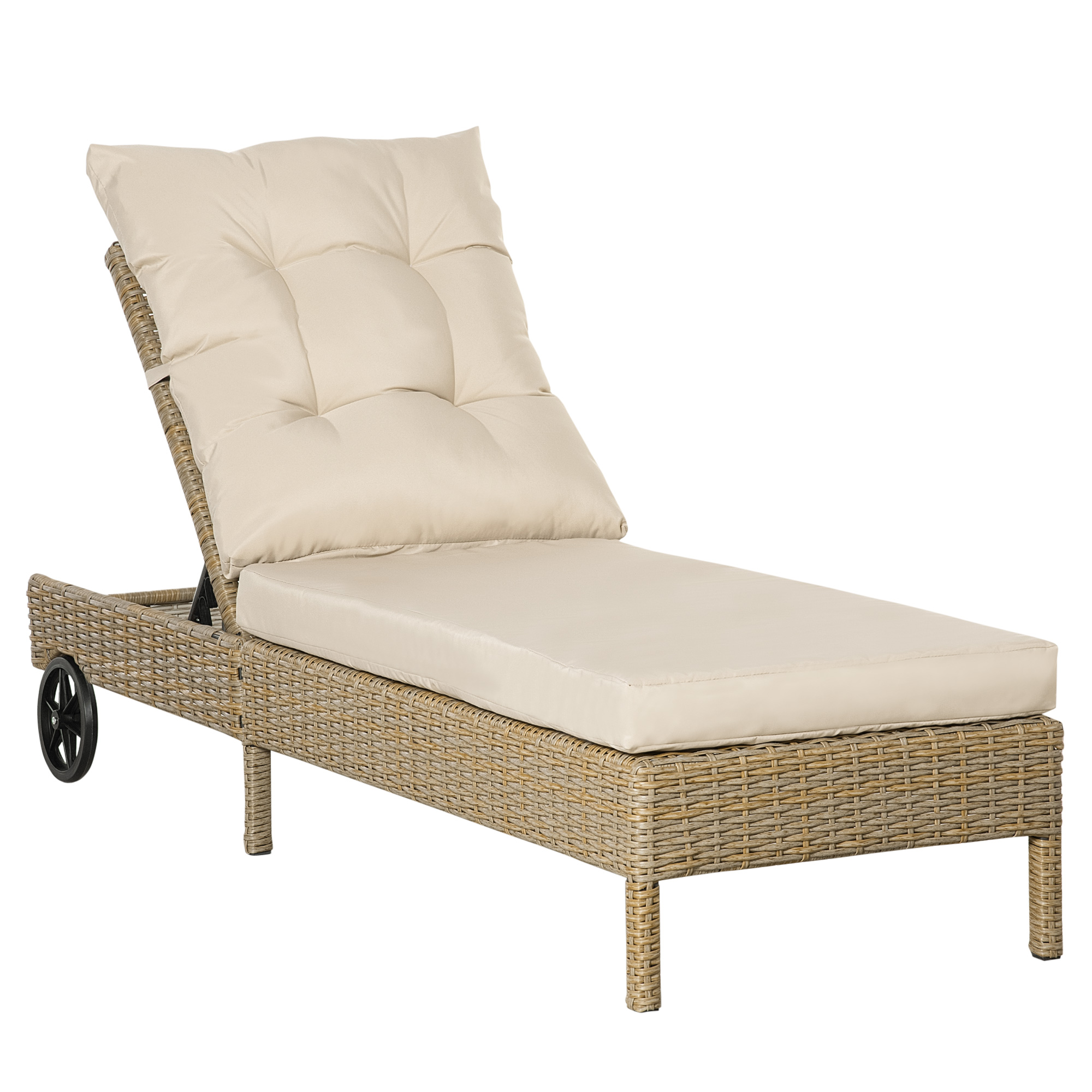Outsunny ligbed rotan look naturel + kaki 200 x 66 x 92 cm
