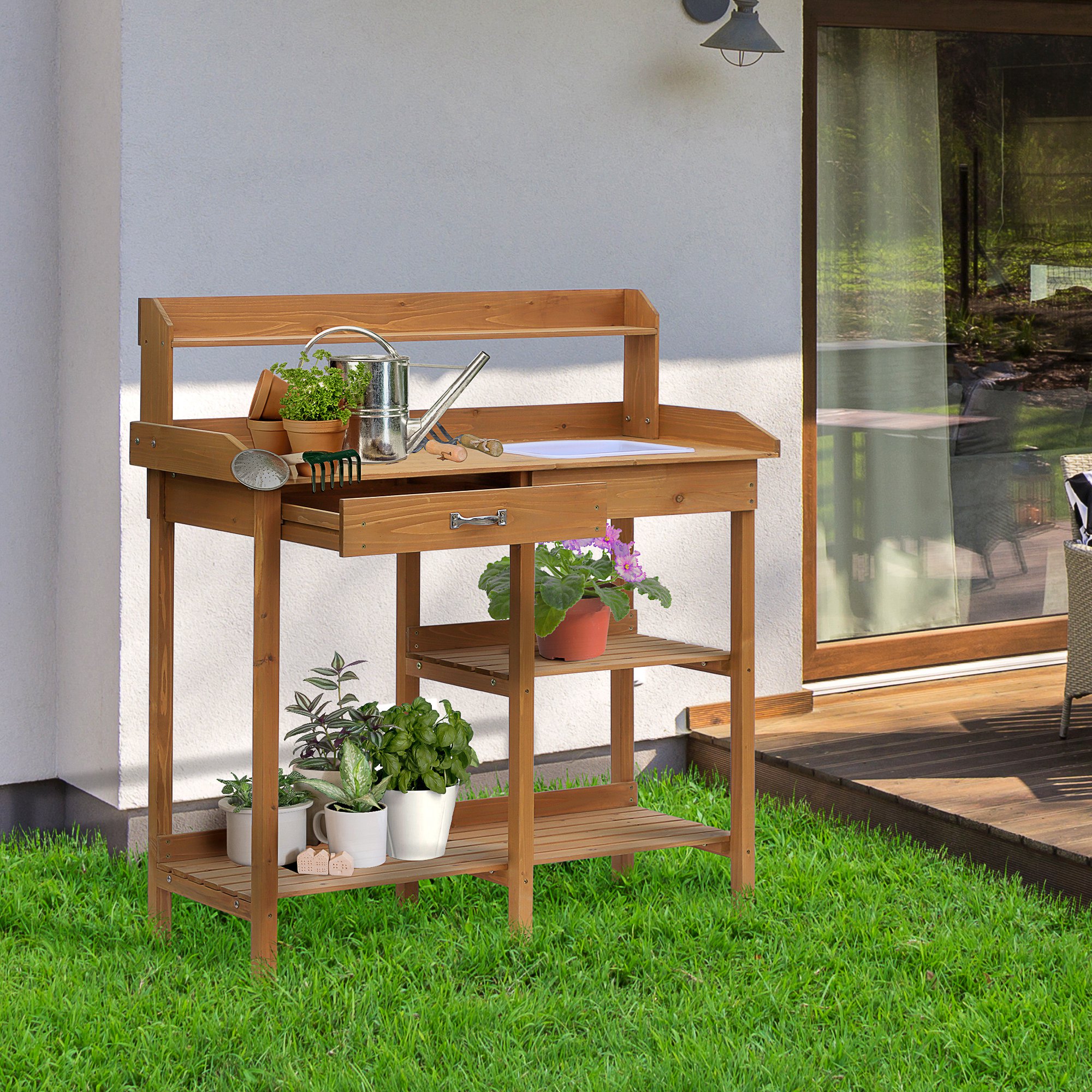 plantentafel met kuip tuiniertafel bloementafel, vurenhout els
