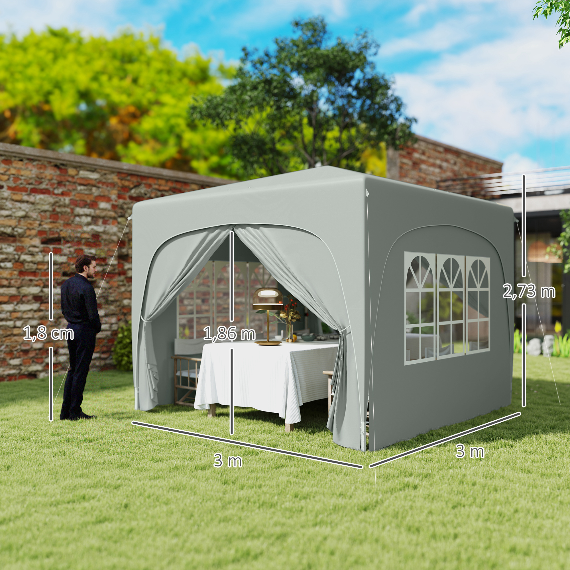 Outsunny 3 x 3 m Paviljoen, Pop-up Tuintent met Zijwanden en Draagtas, UPF50+, Hoogteverstelbaar, Zand