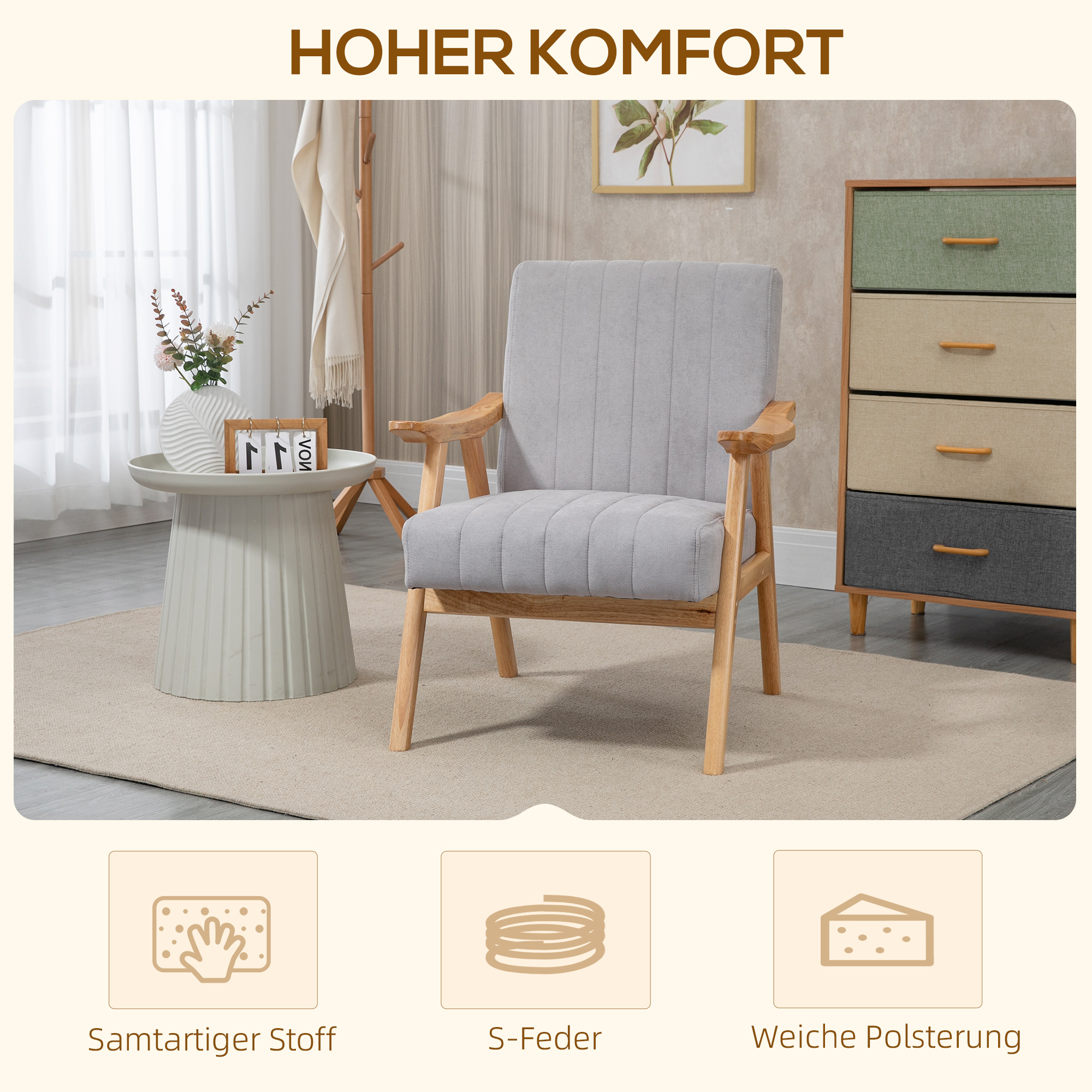 HOMCOM oorfauteuil, gestoffeerde stoel met armleuningen, fauteuil, fauteuil