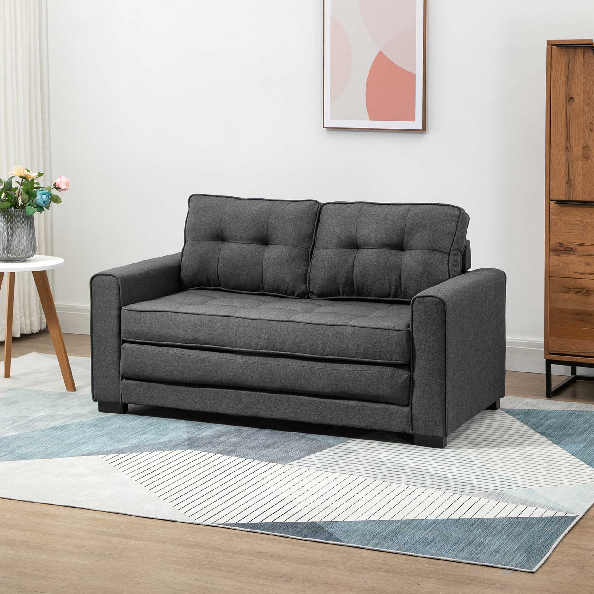 HOMCOM Multifunctionele Slaapbank Grijs | Comfortabele 2-Zits Sofa met Slaapfunctie | Ideaal voor Kleine Ruimtes