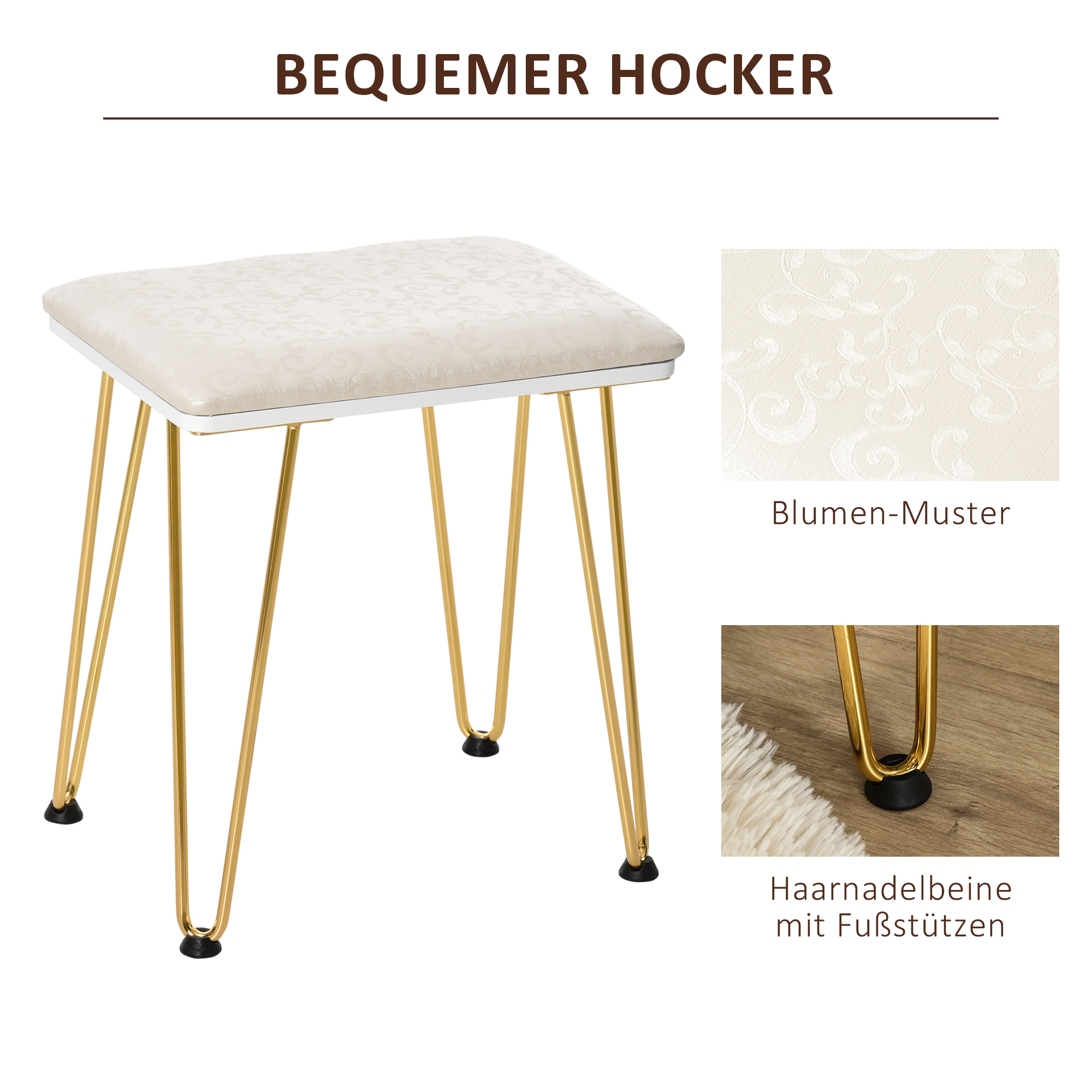 HOMCOM make-uptafel gestoffeerde kruk retro design