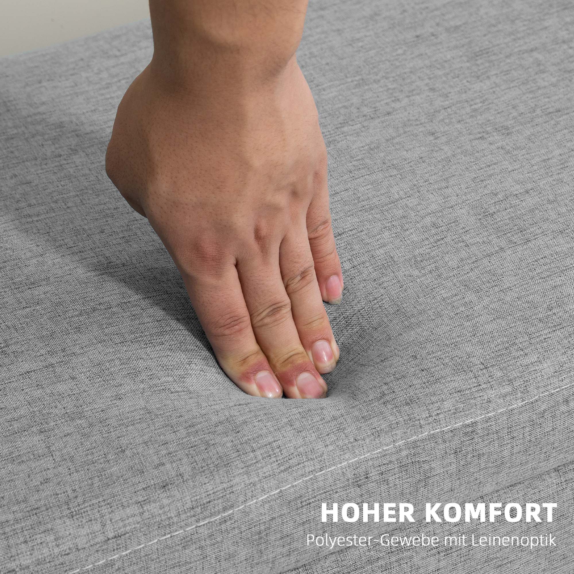HOMCOM Gestoffeerde Bank met Opbergruimte, Linnenlook Bekleding, Rubberhout Poten, tot 220 kg, 110x39x45cm, Grijs