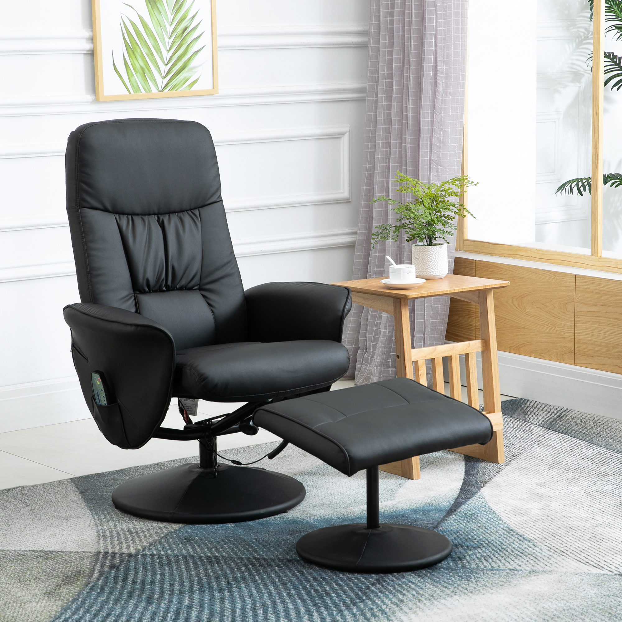 HOMCOM massagestoel met voetenbank relaxstoel massagestoel tv-stoel 145° hellingshoek kunstleer zwart 76 x 81 x 105 cm