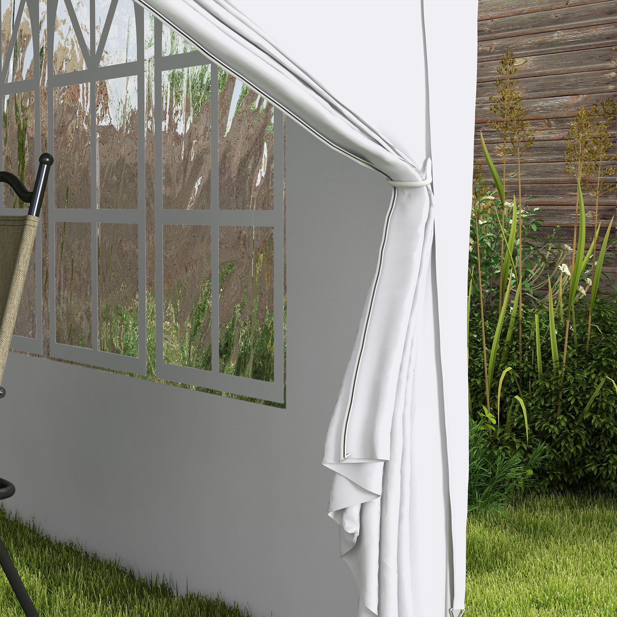 Outsunny Paviljoen, Partytent, 4 afneembare zijwanden, 2 ramen, metalen frame, 2,95 x 2,95 m, Wit