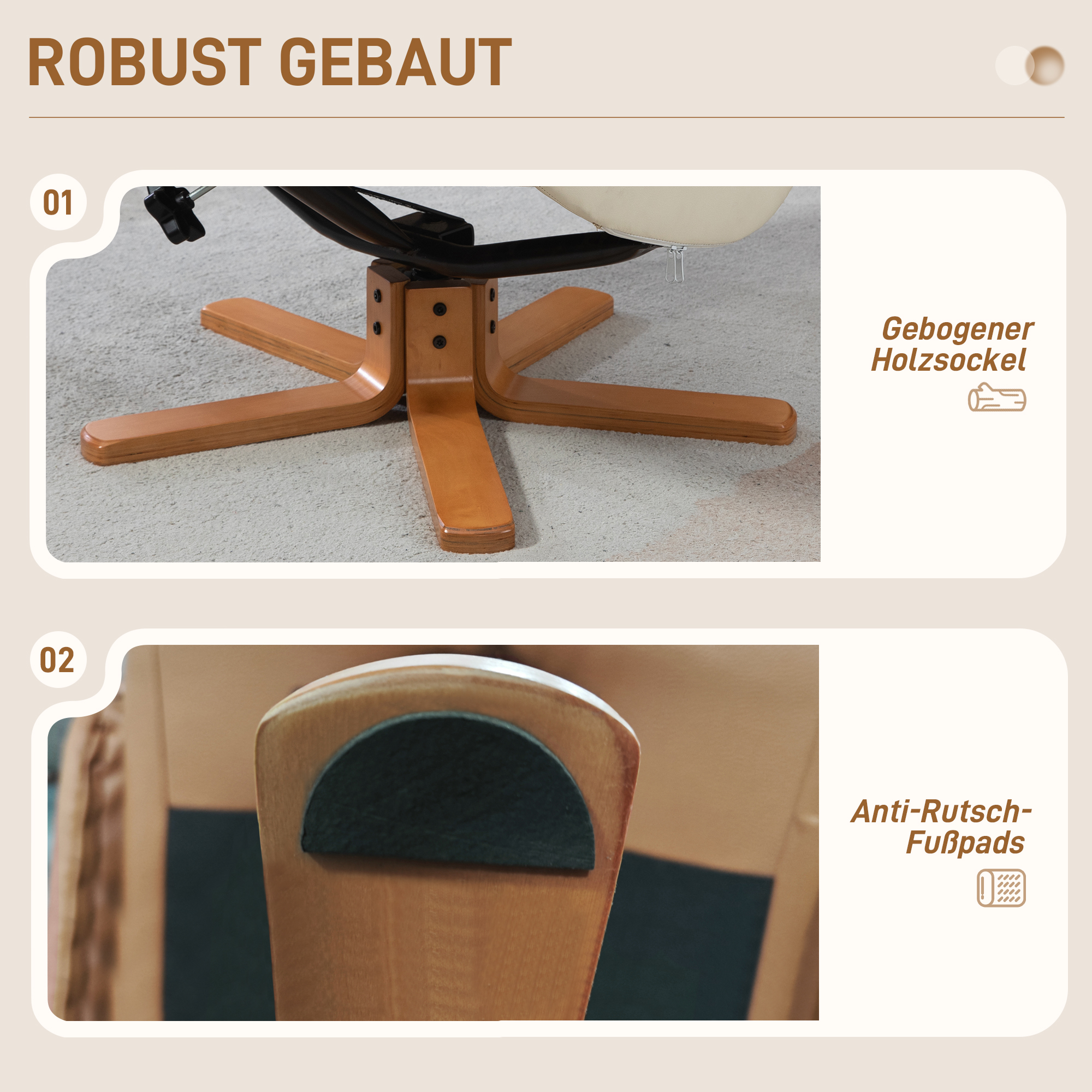 HOMCOM Relaxfauteuil met Voetenbankje, Ligfunctie, Kunstleder Bekleding, tot 150 kg, 71 x 84 x 102 cm, Crèmewit
