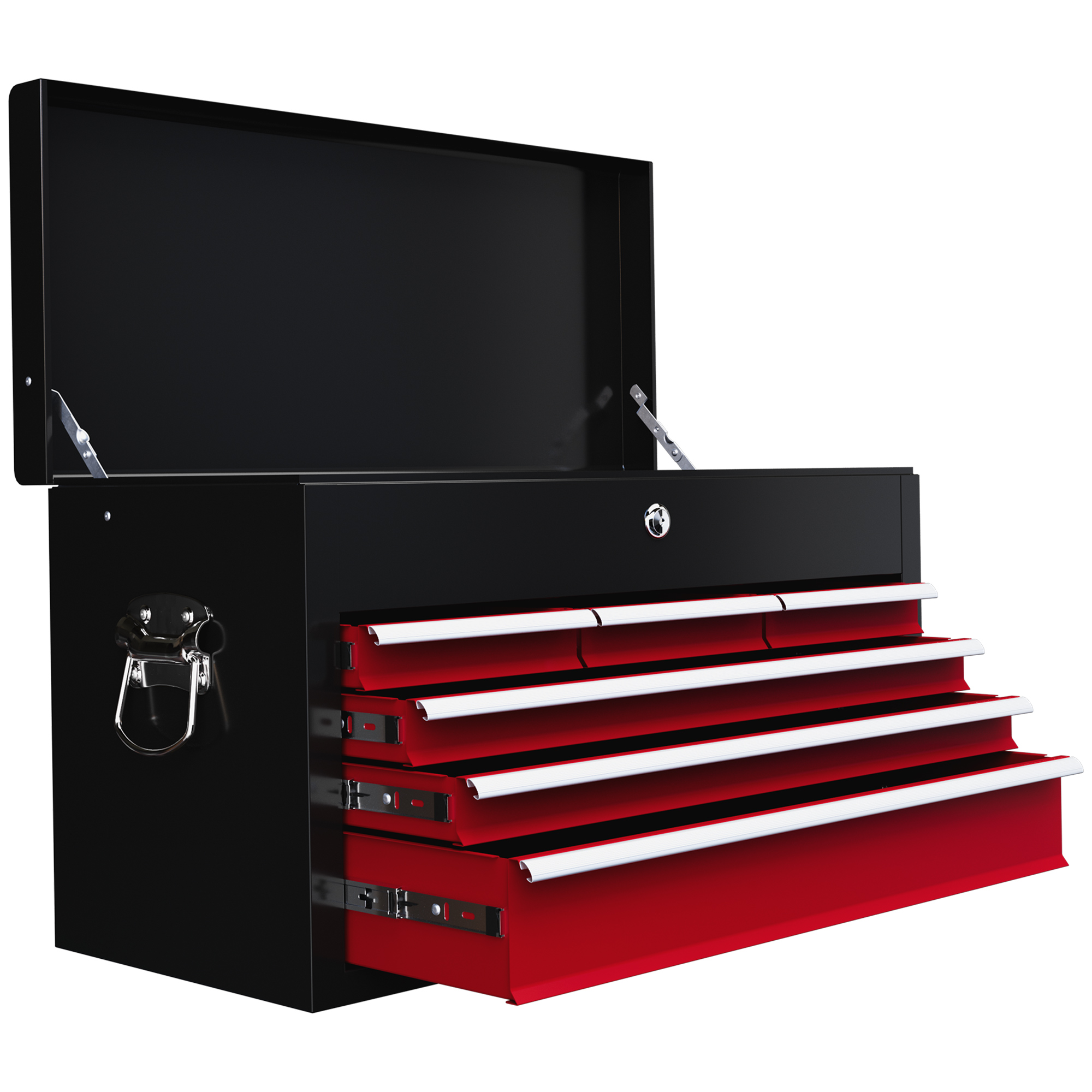 HOMCOM Gereedschapskist, afsluitbaar, 6 lades, stalen behuizing, 60x26x34cm, Rood+Zwart