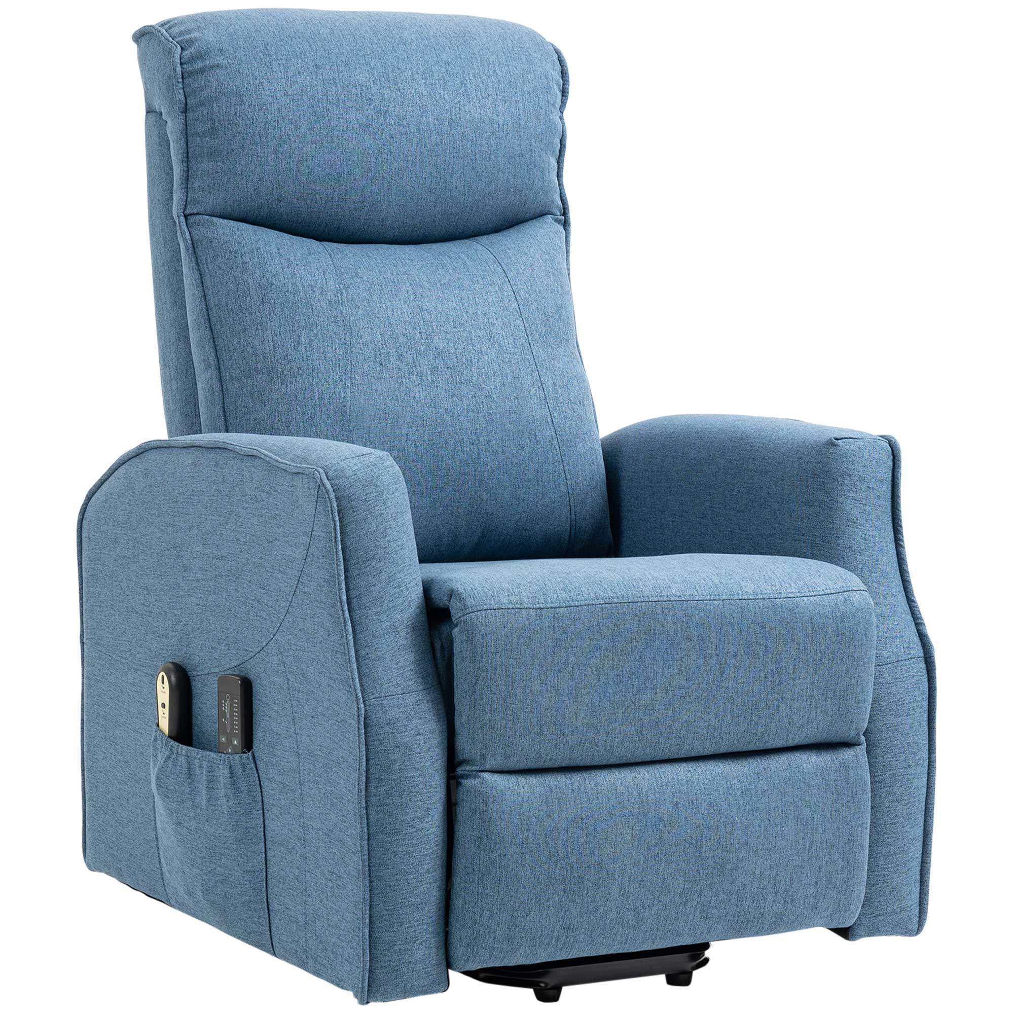 HOMCOM Massagestoel met opsta-hulp, relaxstoel, inclusief afstandsbediening, 1 zijvak, voetensteun, blauw
