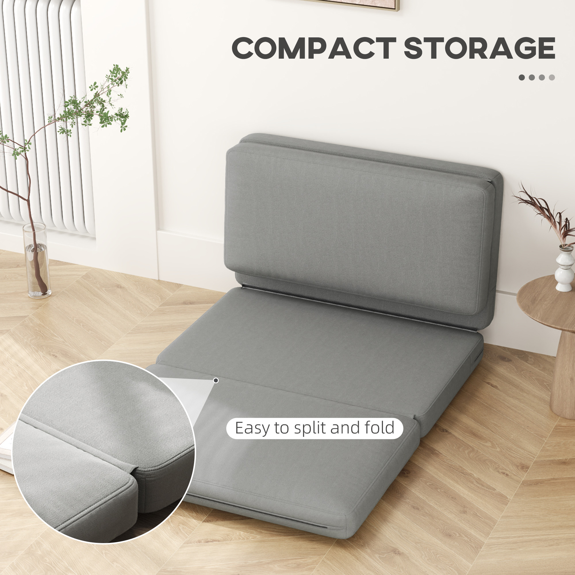 HOMCOM 2-in-1 opvouwbare Relaxstoel, Gastenmatras, deelbaar, 120 cm breed, Lichtgrijs