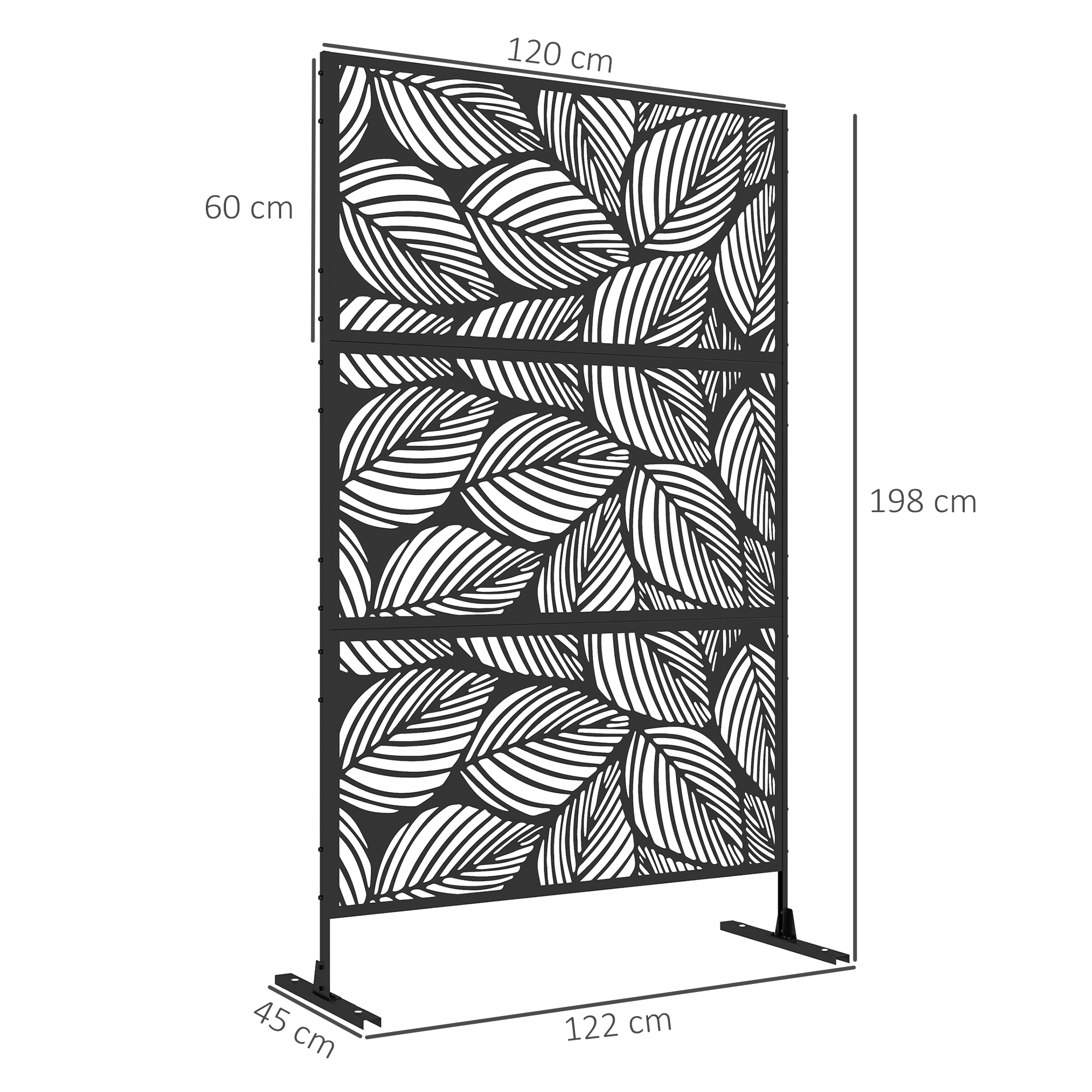 Outsunny Tuinafscheiding met bloemenpatroon, metaal, 122 x 45 x 198 cm, zwart