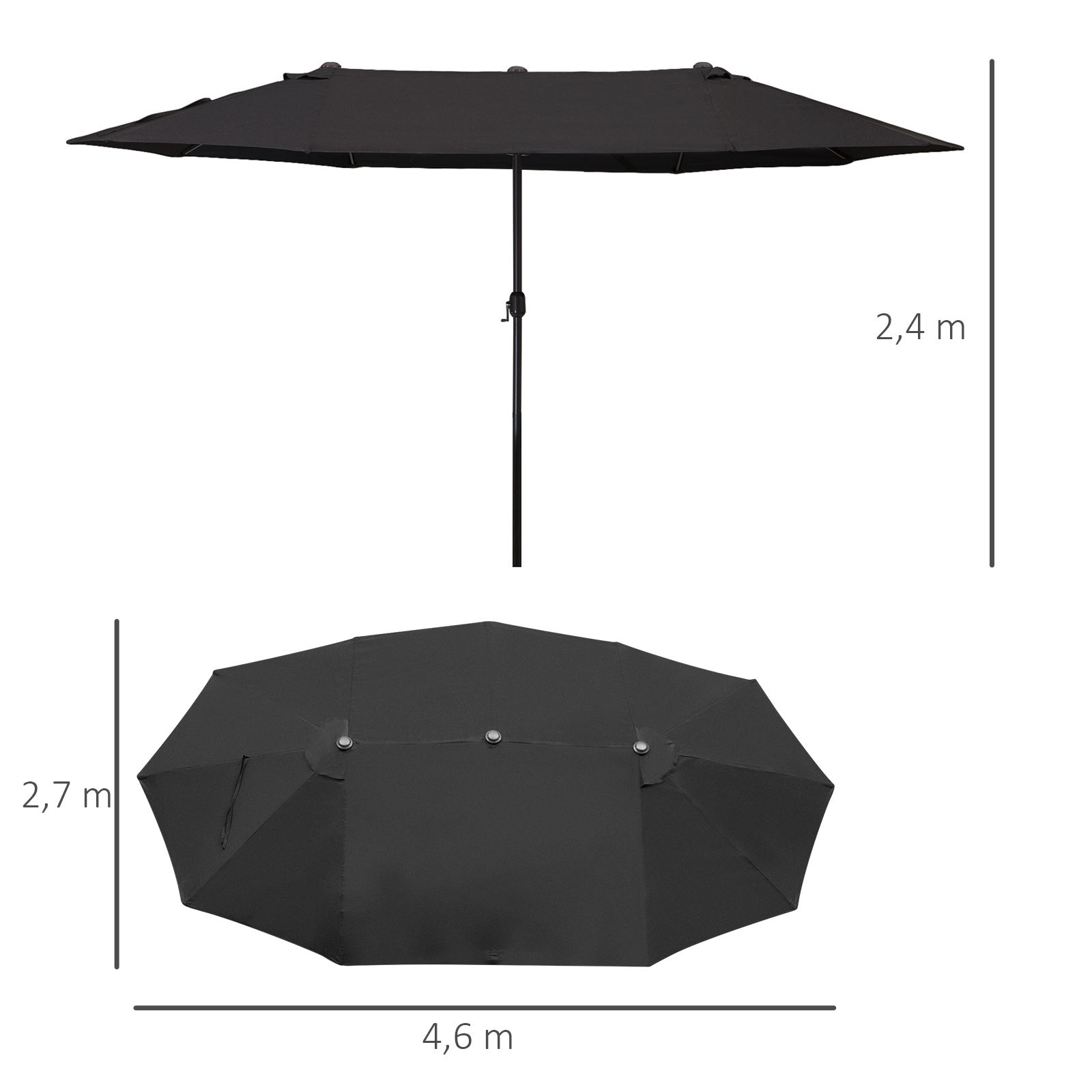Outsunny parasol met zwengel tuinparasol dubbele marktparasol 460 x 270 cm zwart