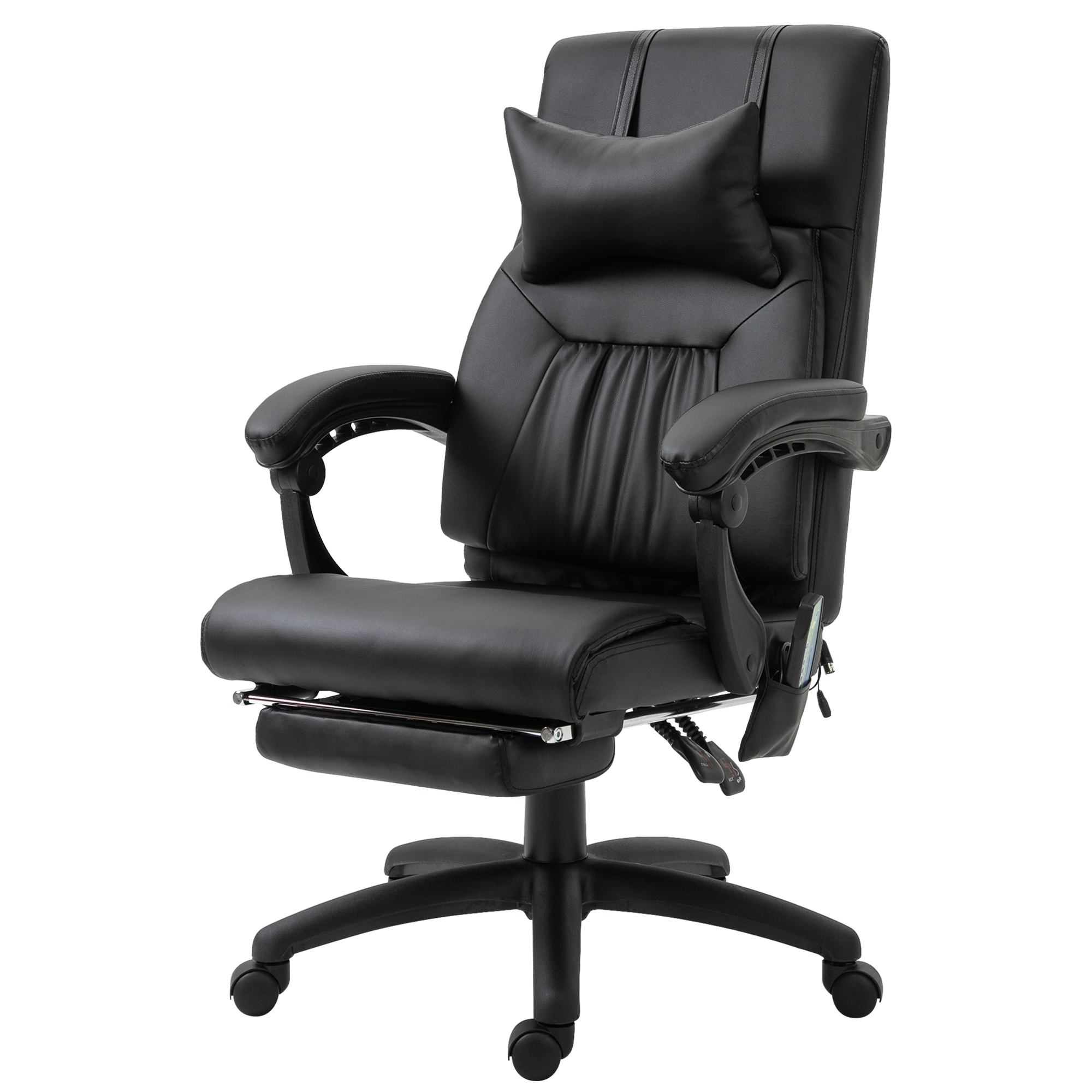Vinsetto massagestoel directiestoel met warmtefunctie Massagefunctie 7 massagepunten, in hoogte verstelbare draaistoel met voetensteun, hoofdsteun, modern schuim PVC zwart 68 x 79 x 104-112 cm