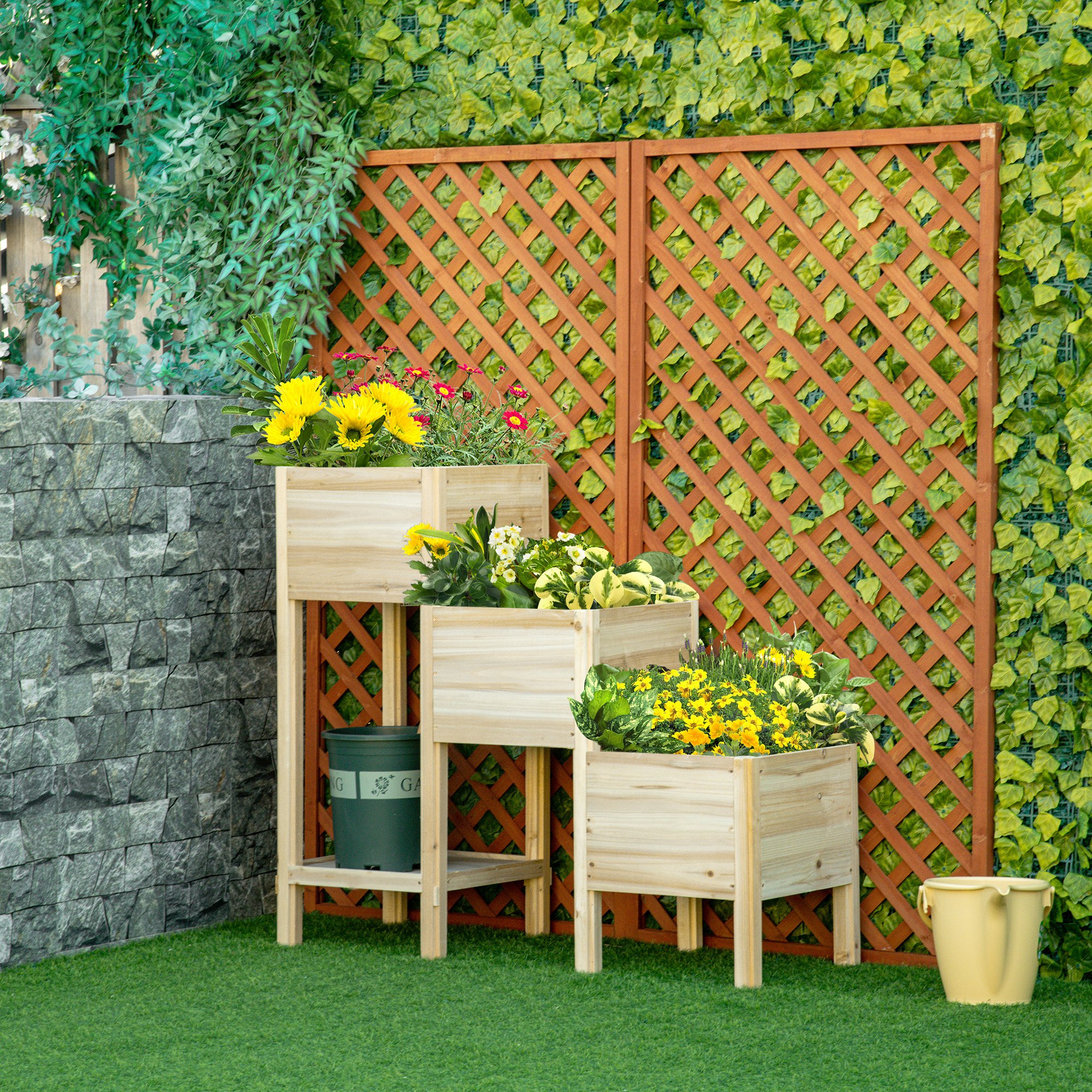 Outsunny verhoogd bed 3 niveaus 125 cm x 45 cm x 108 cm