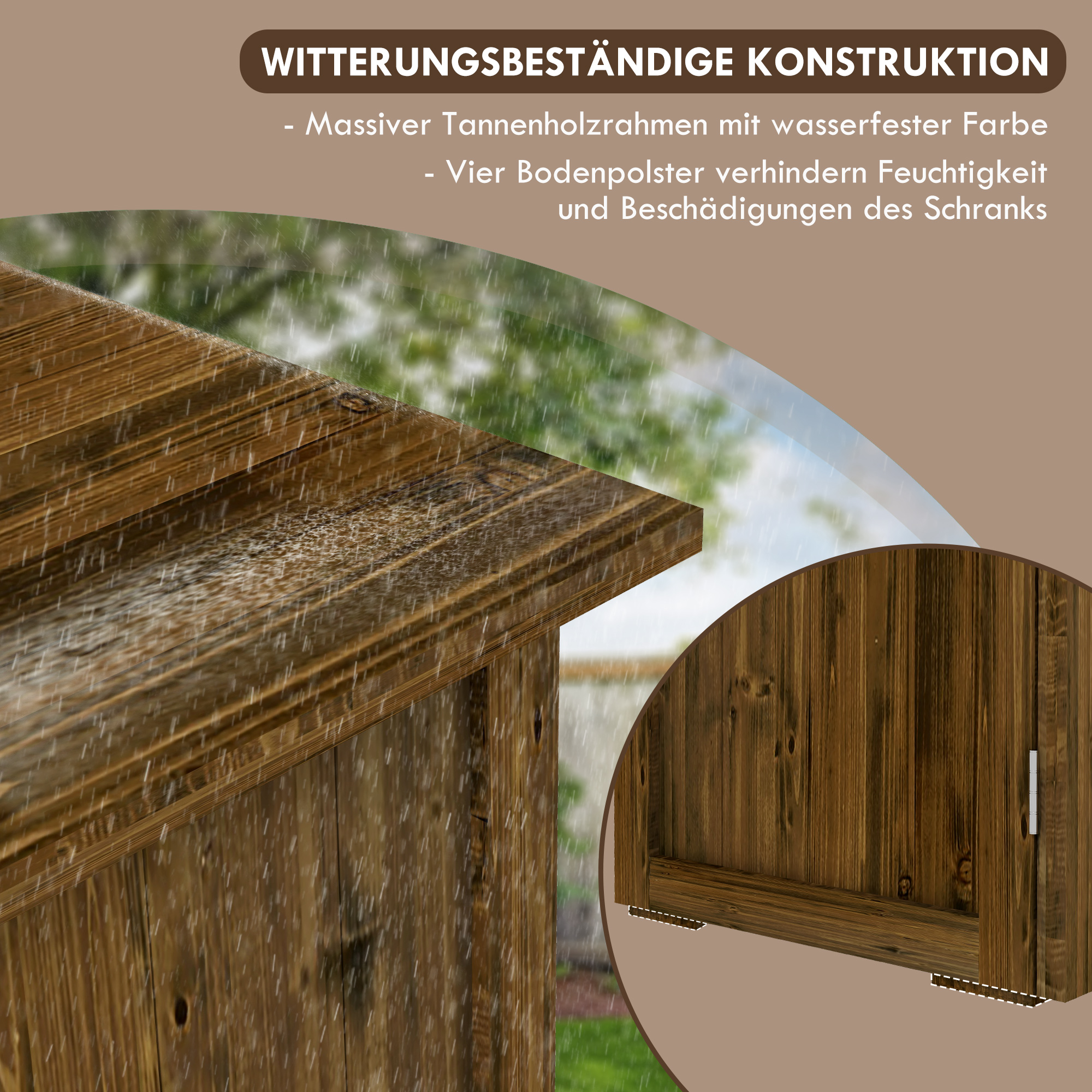 Outsunny Tuinhuisje met dubbele deuren, magneetsluitingen, weerbestendig, natuurlijk hout, 77B x 55D x 72H cm, bruin