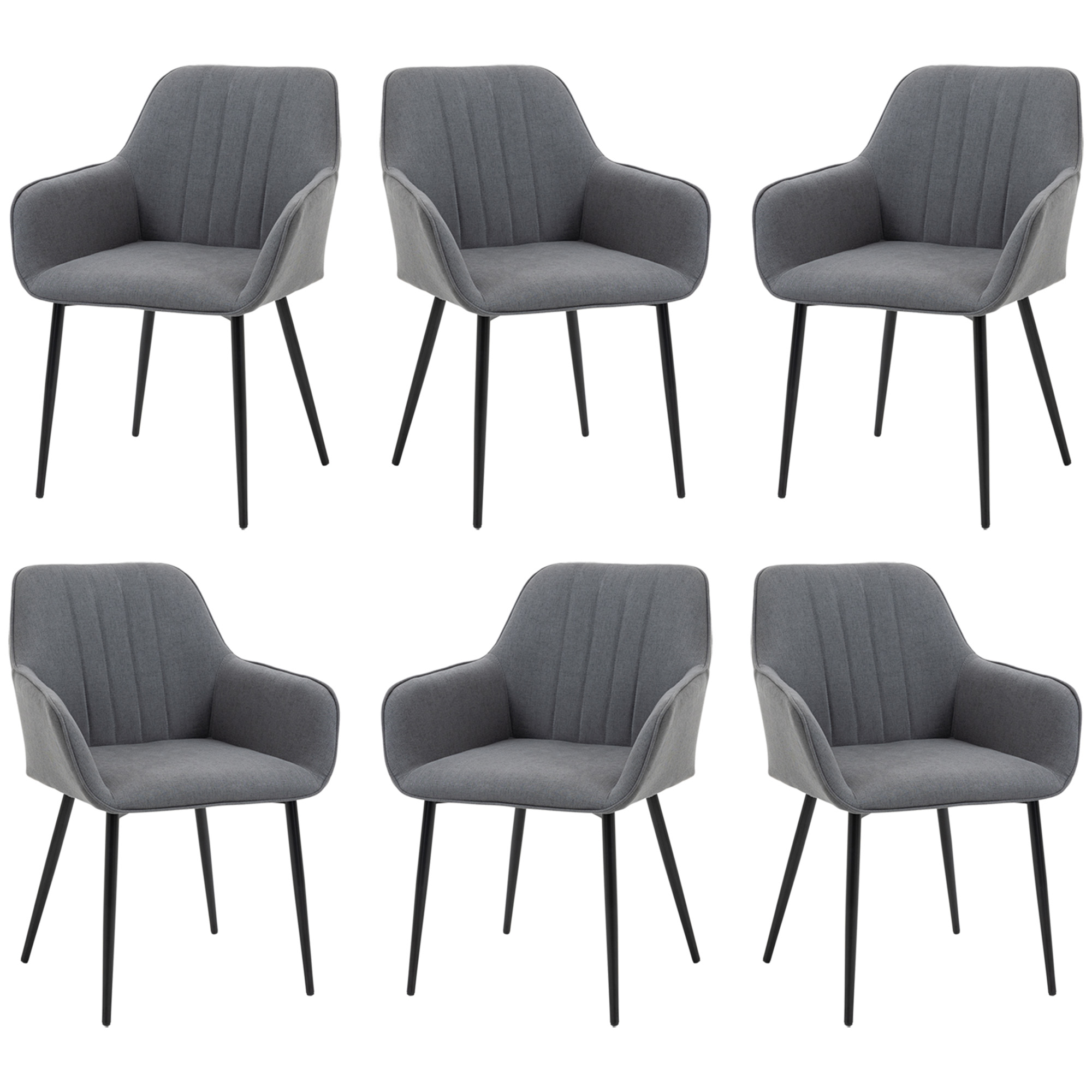 HOMCOM 6-Delige Set Eetkamerstoelen in Scandinavische Stijl met Linnen Bekleding - Donkergrijs