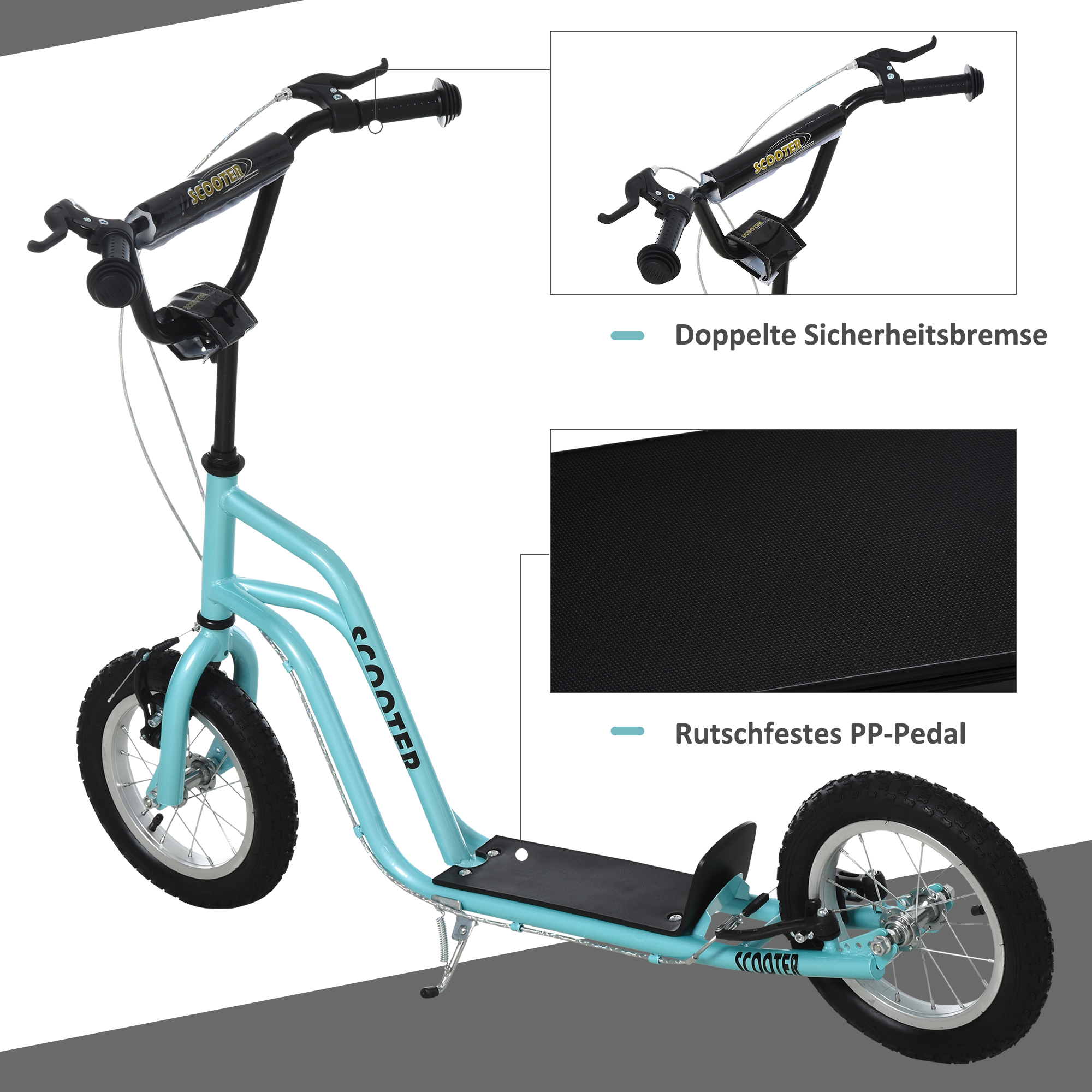 HOMCOM kinderscooter stuur verstelbare step step stadsscooter kinderstep kickboard met luchtbanden 12 inch vanaf 5 jaar blauw 120 x 58 x 75-80 cm