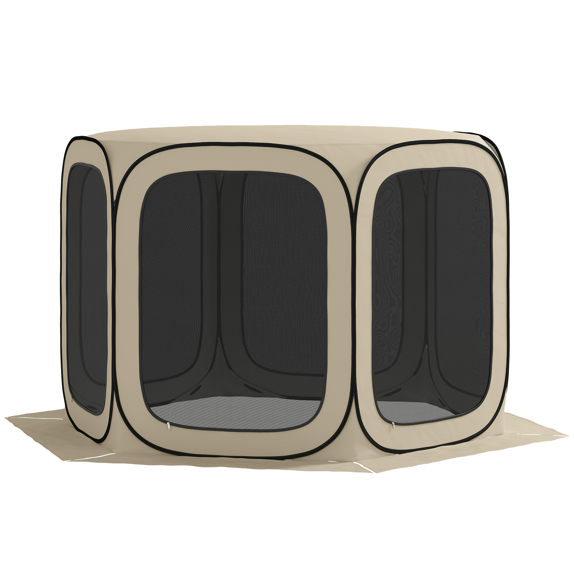 Outsunny Pop-up Campingtent, Draagbaar, UPF50+ Bescherming, Mesh-Zijden, Staaldraad, Khaki