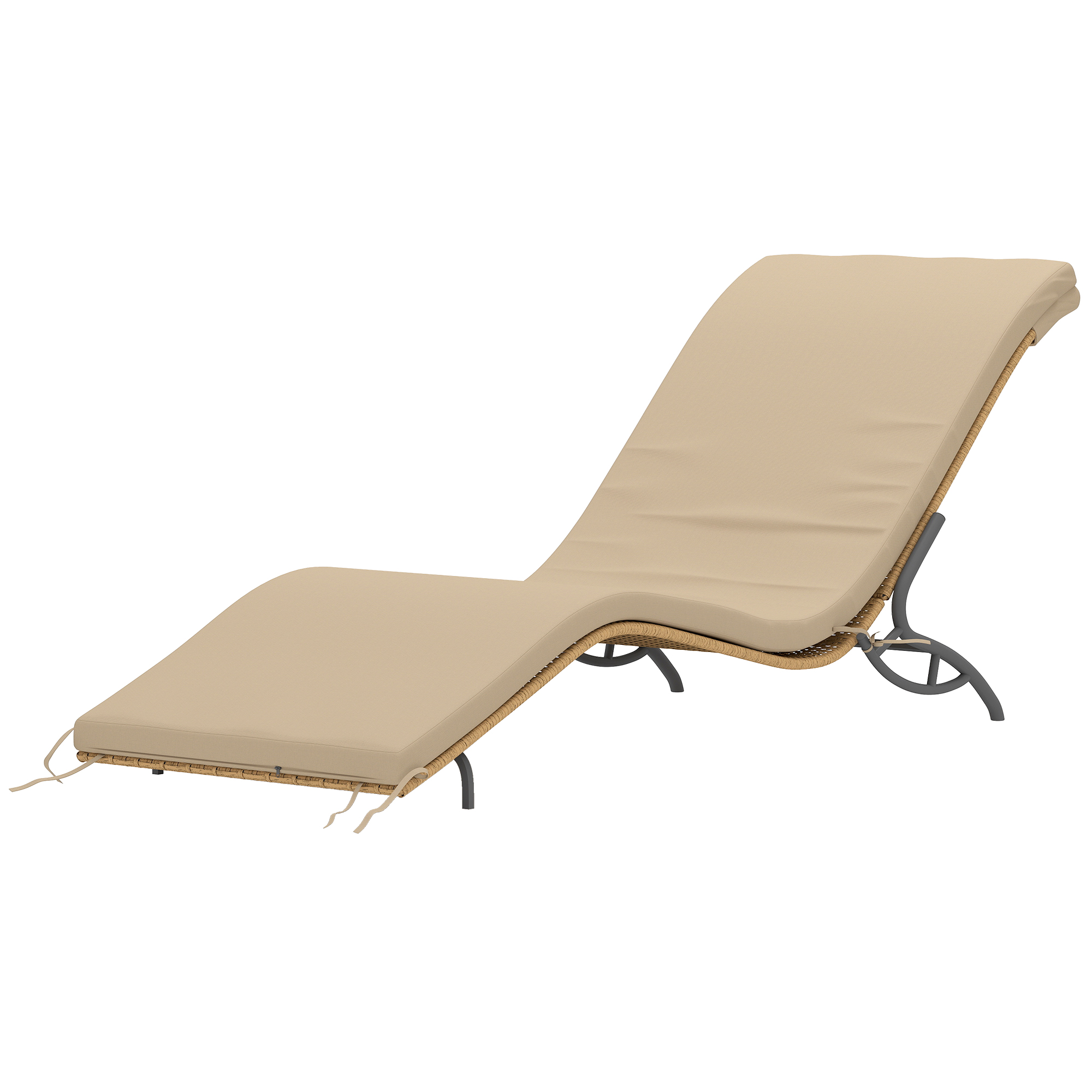 Outsunny Zonnebed Polyrattan Tuinbed met Kussen, Weerbestendig Ligbed 120 kg Draagvermogen 166 x 63 x 76 cm Beige
