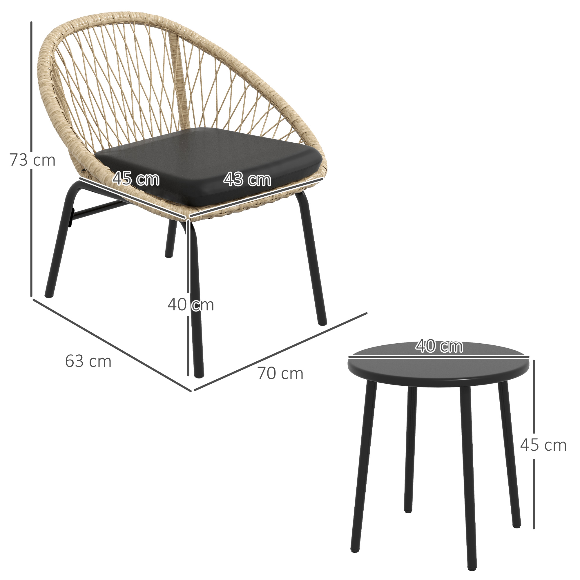 Outsunny Rieten Terrasmeubelset, Tuinmeubelset, 2 Stoelen & Tafel, Geel