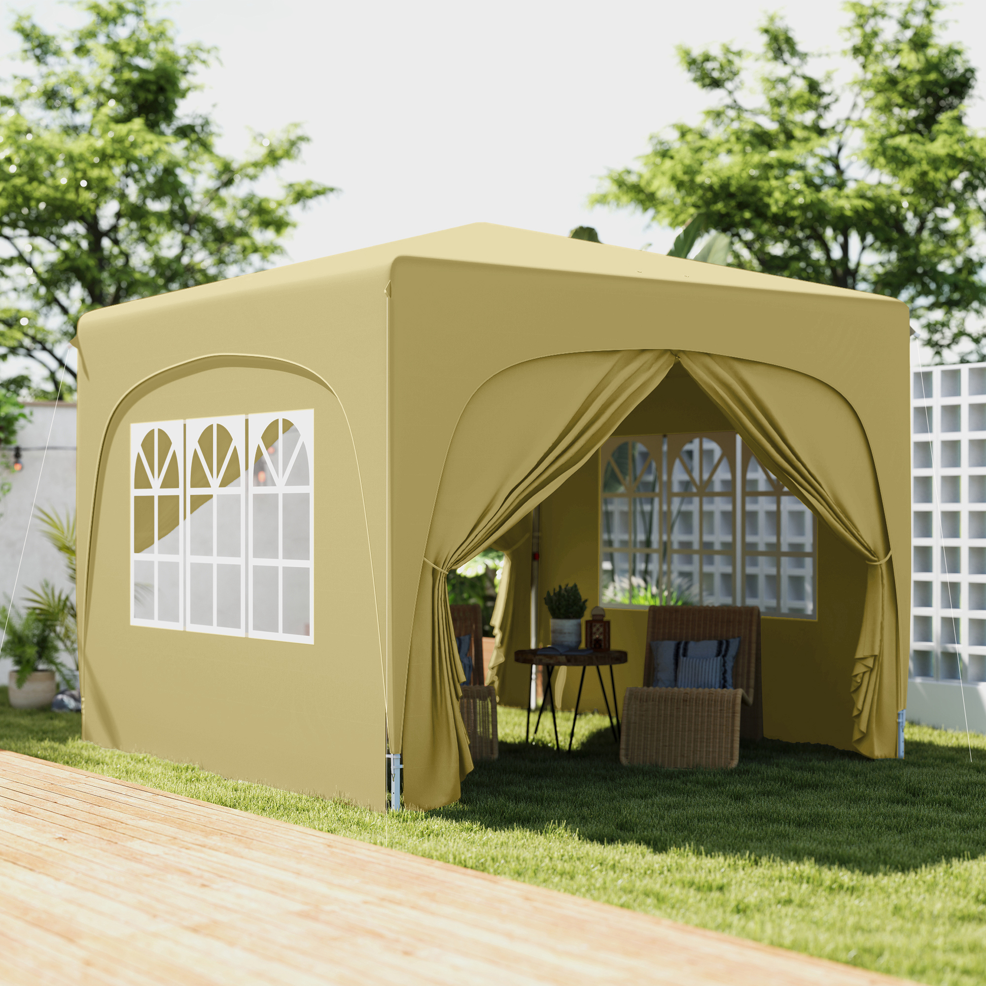 Outsunny 3 x 3 m Paviljoen, Pop-up Tuintent met Zijwanden en Draagtas, UPF50+, Hoogte Verstelbaar, Zand