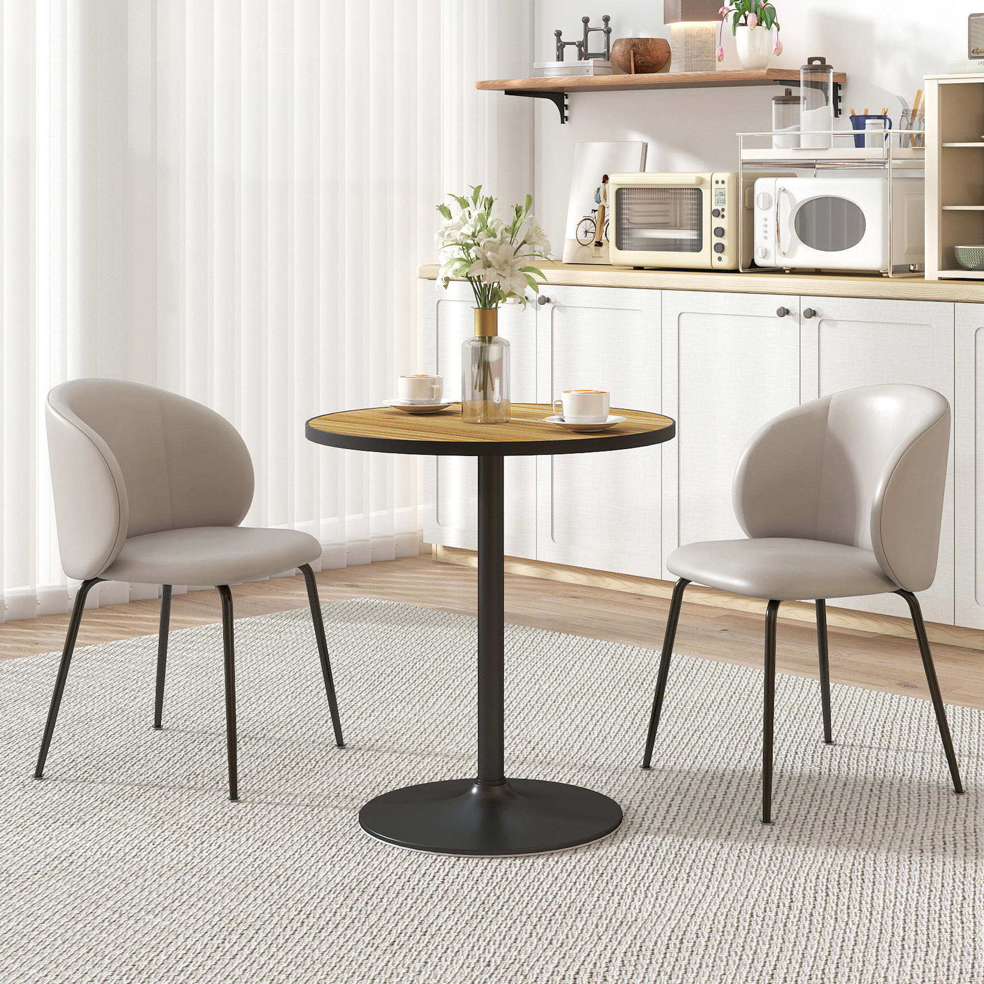 HOMCOM Ronde Eettafel, Eikenhoutlook, Compact Ontwerp, voor 2-4 Personen, Eik