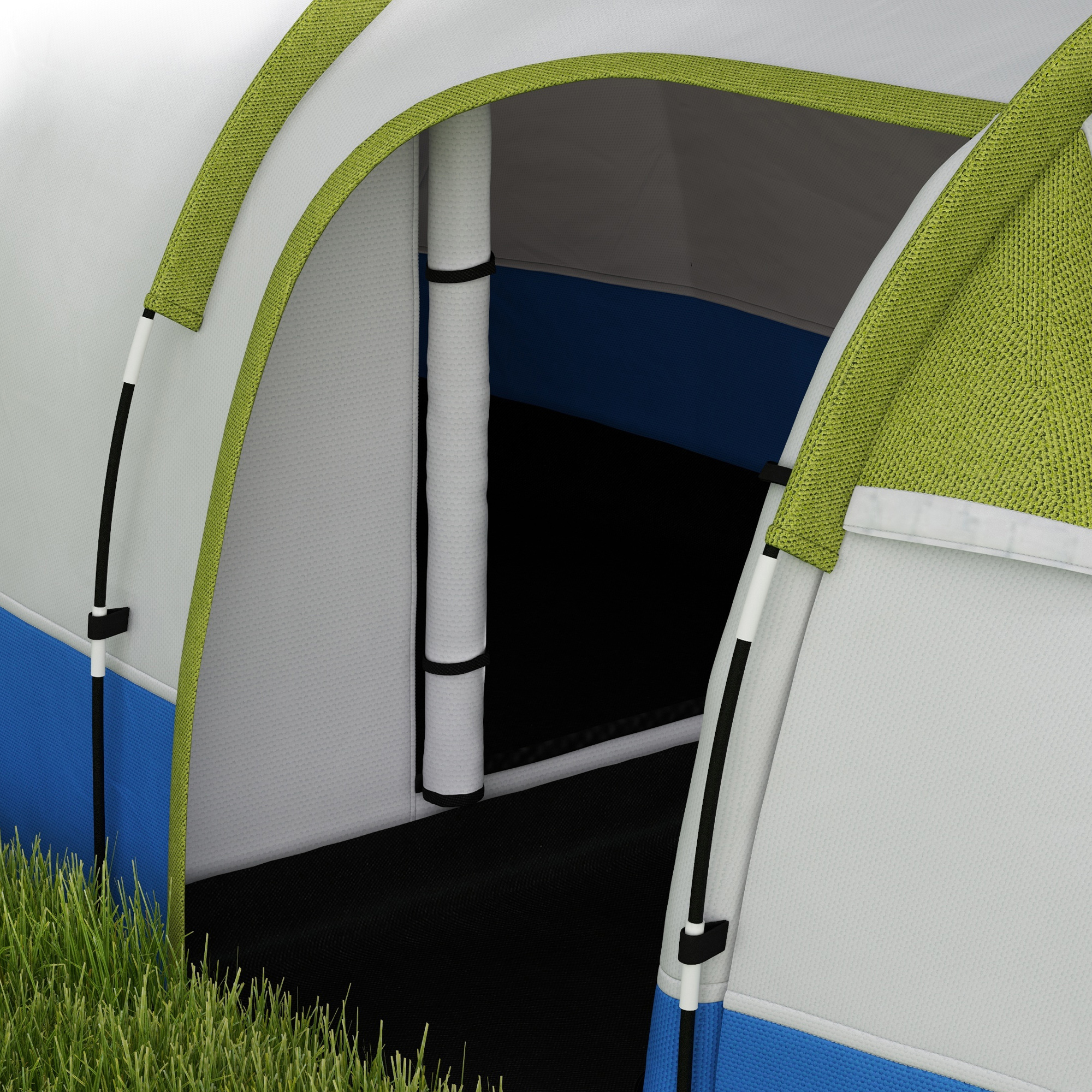 Outsunny Campingtent, voor 3 Personen, Lantaarnhaak, Drie Ingangen, Waterdicht, Groen