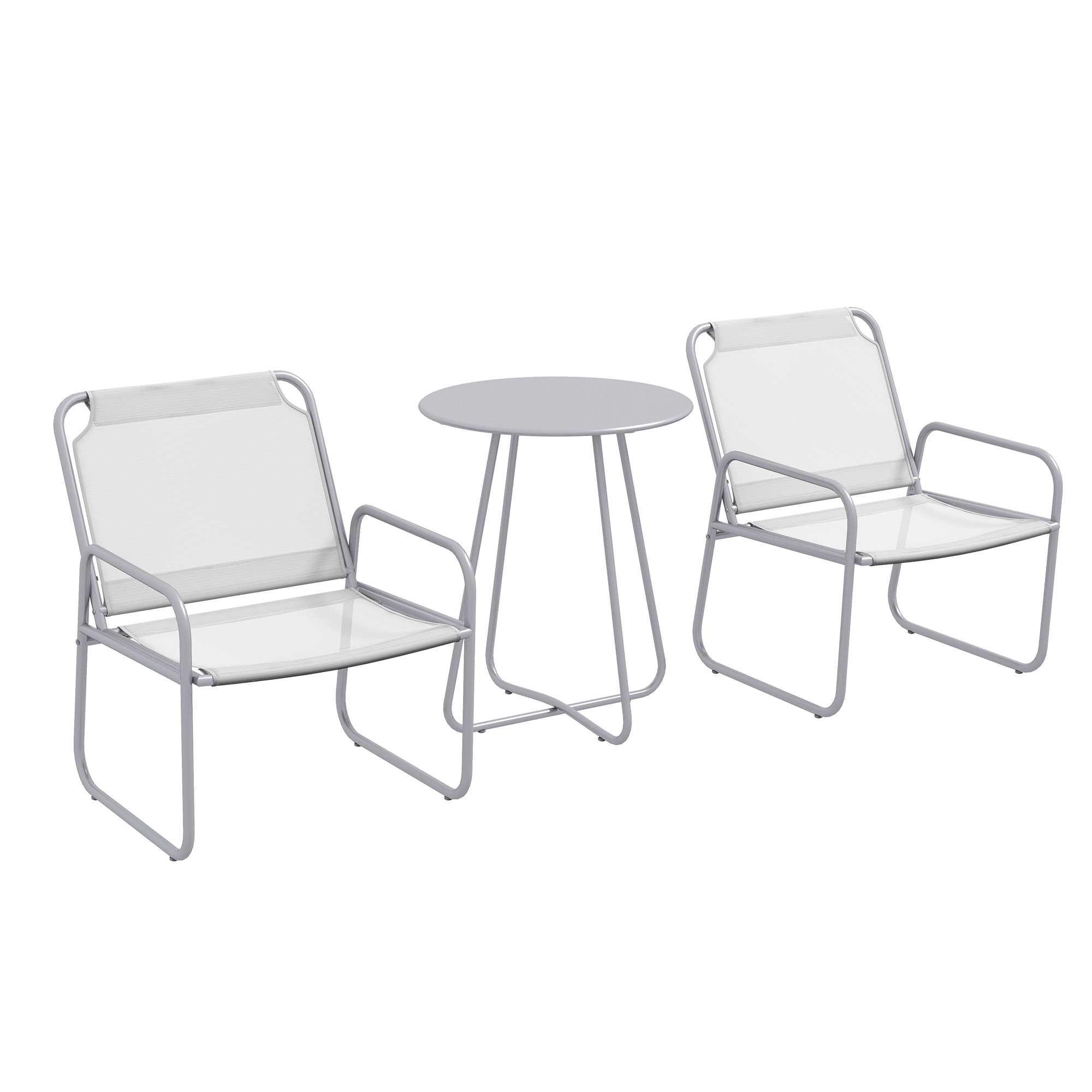 Outsunny 3-delige tuinmeubelset, 2 stoelen met ademende stoffen bekleding, 1 ronde tafel Ø60 cm, Lichtgrijs