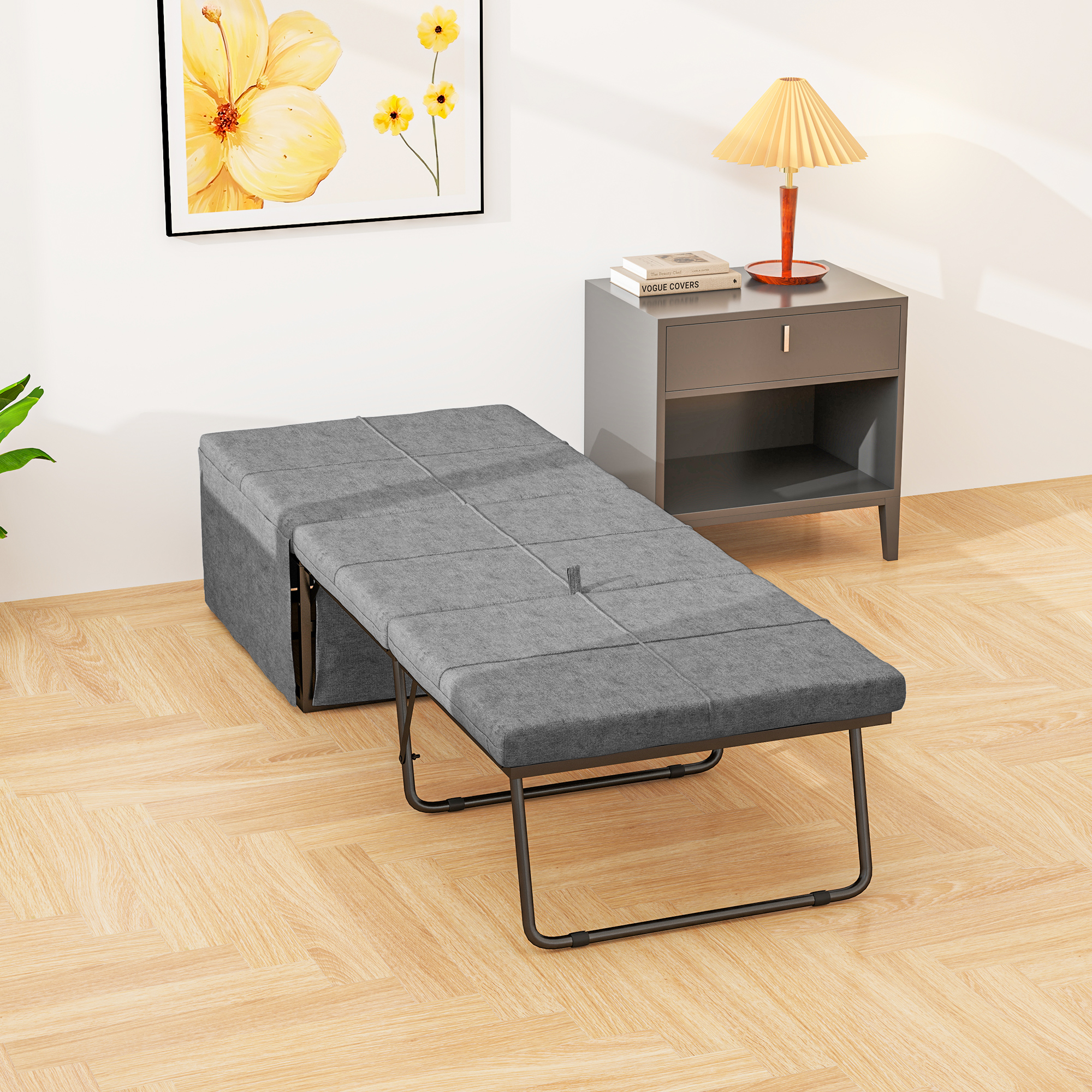 HOMCOM Opklapbaar Bed, met Matras en Stofhoes, 190 x 69 x 38,5 cm, Grijs