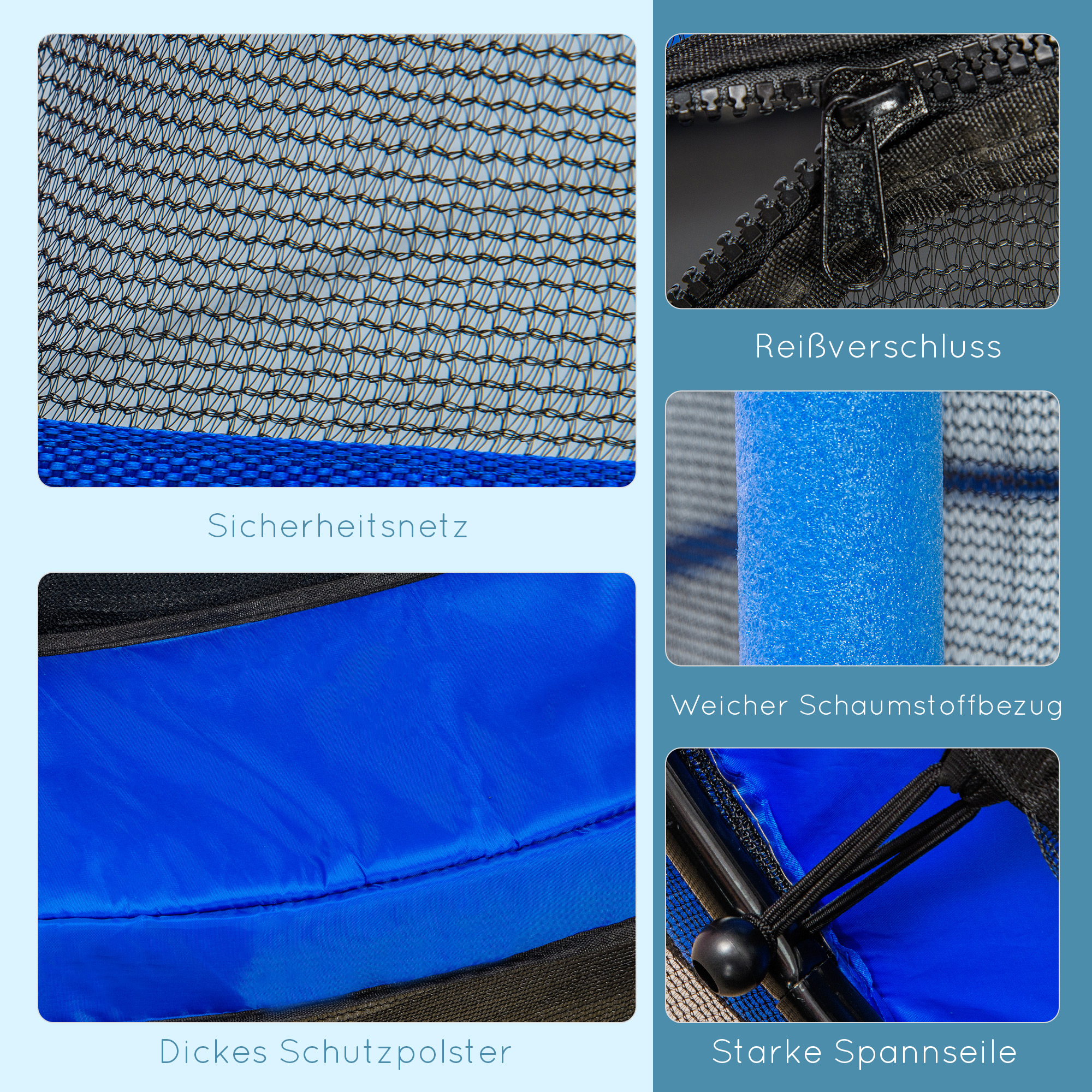 HOMCOM Kindertrampoline, Ø140 cm, met Veiligheidsnet, Binnen en Buiten, Staal, Kunststof, Tot 50 kg Belastbaar, Blauw