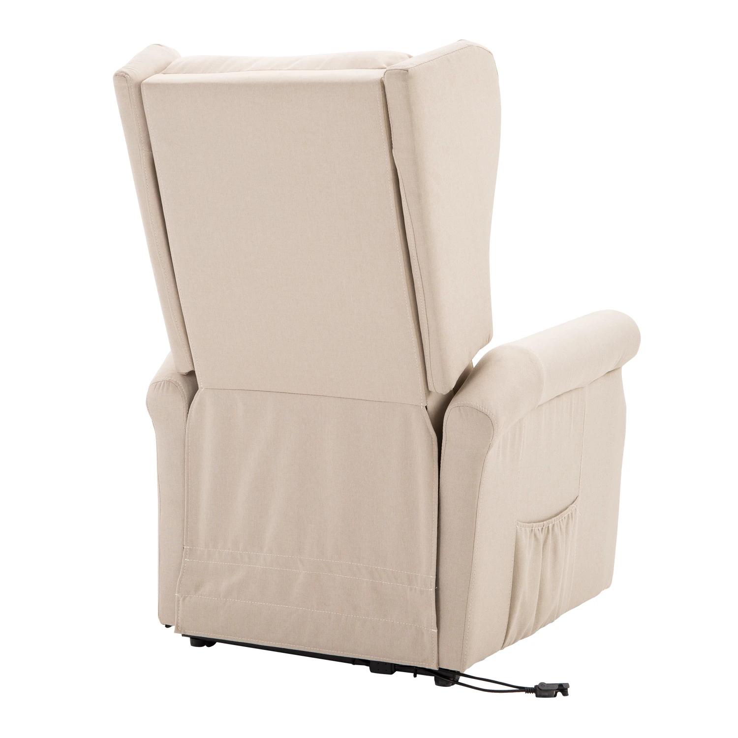 HOMCOM® relaxstoel tv-stoel met elektrische opstahulp linnen hout schuimstof crème 72,5 x 94 x 109 cm | Aosom.nl