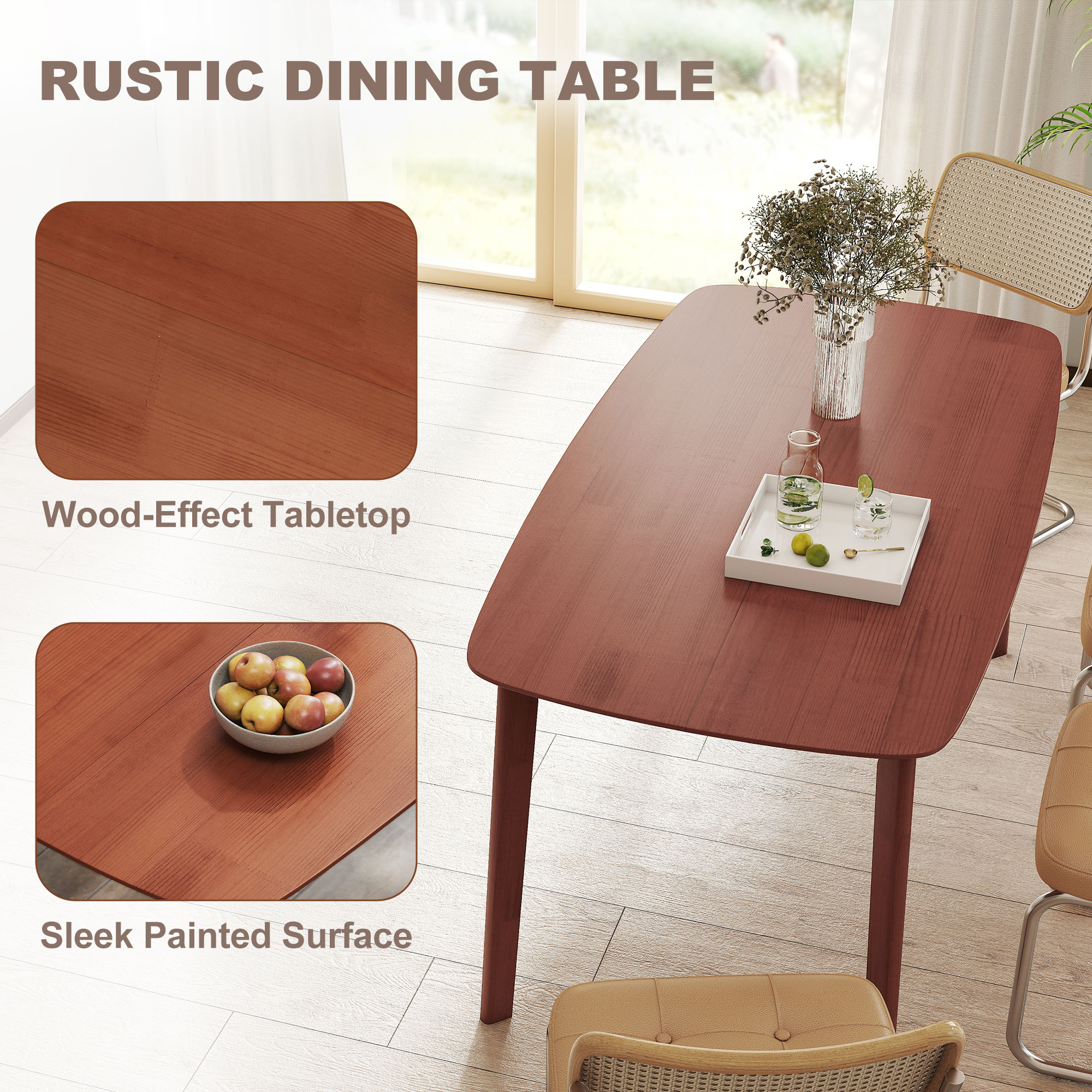 HOMCOM Eettafel, Landhuisstijl, Gelakte Oppervlakte, Hout, 150 x 80 cm, Bruin