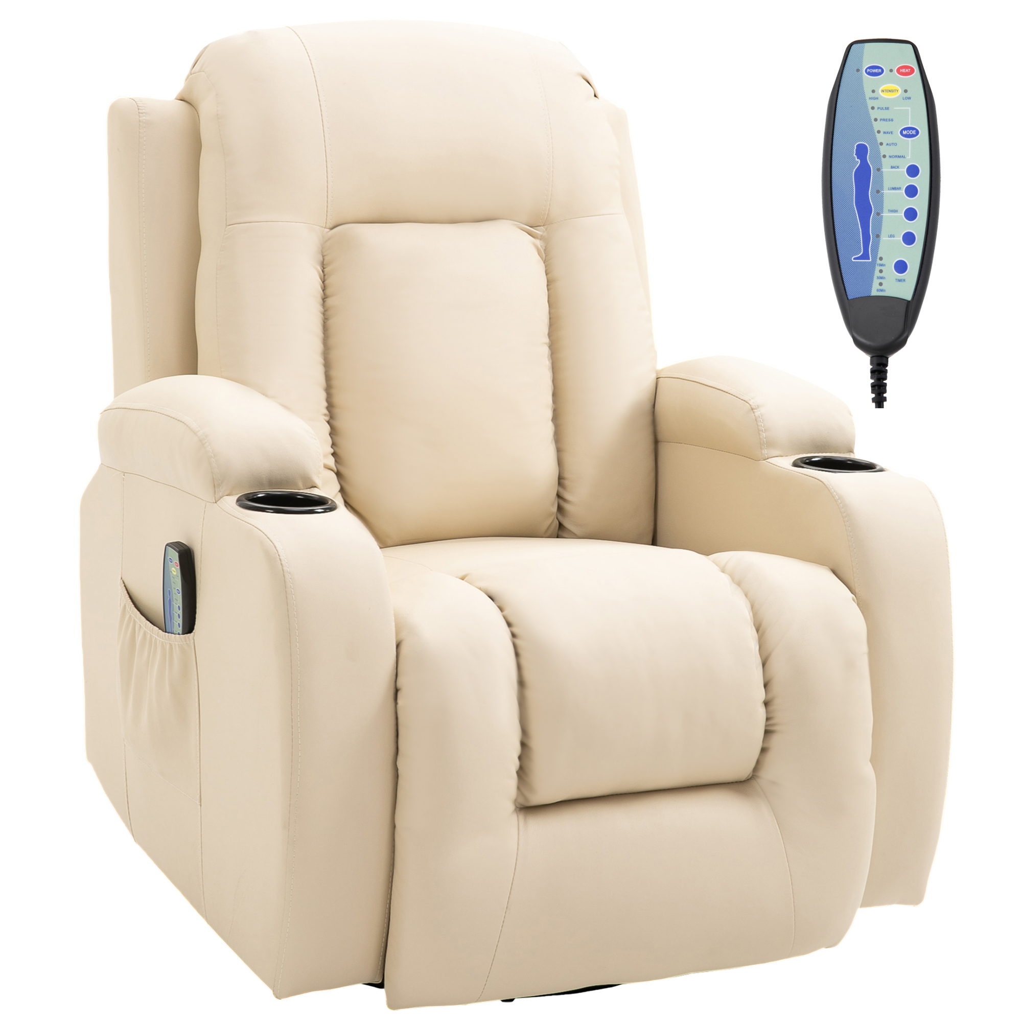 HOMCOM Massagestoel, relaxstoel, schommelfunctie, 8 vibratiepunten, inclusief afstandsbediening, zwart, crème