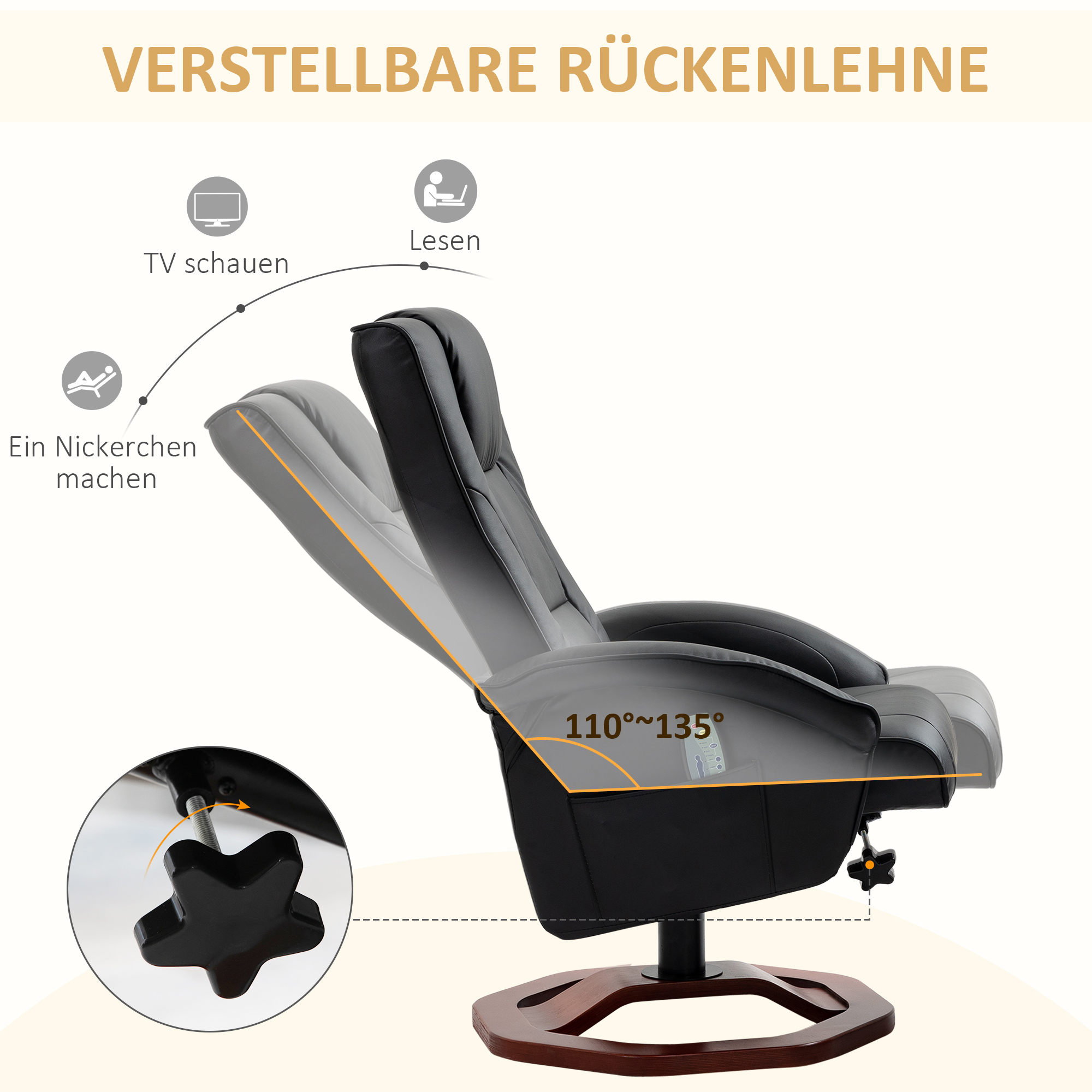 HOMCOM massagestoel relaxfauteuil met voetenbank relax ligbed relaxfauteuil zwart