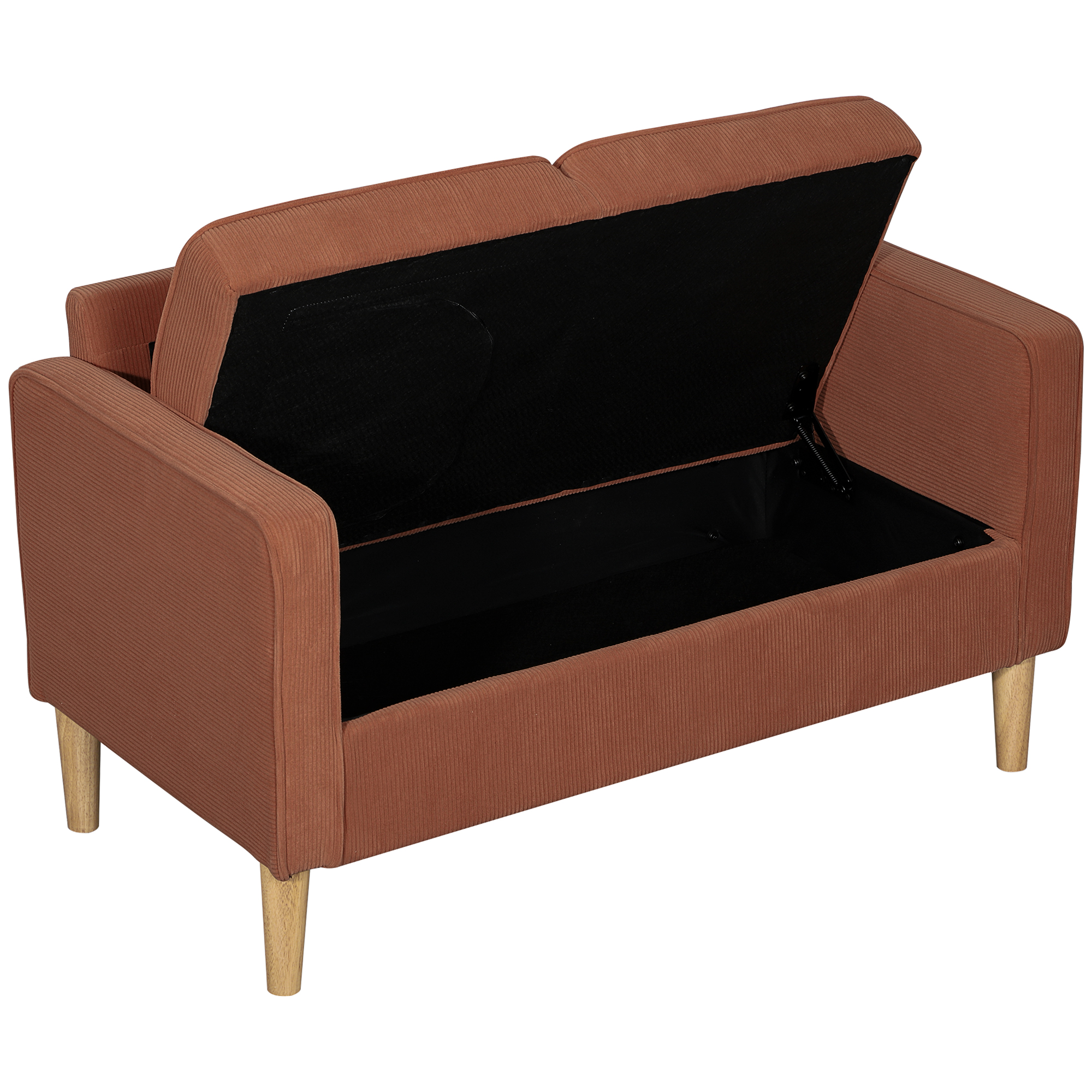 HOMCOM Tweezitsbankje met Opbergruimte en Stevige Houten Poten, voor Woonkamer, Slaapkamer, 117 x 63 x 79 cm, Roze