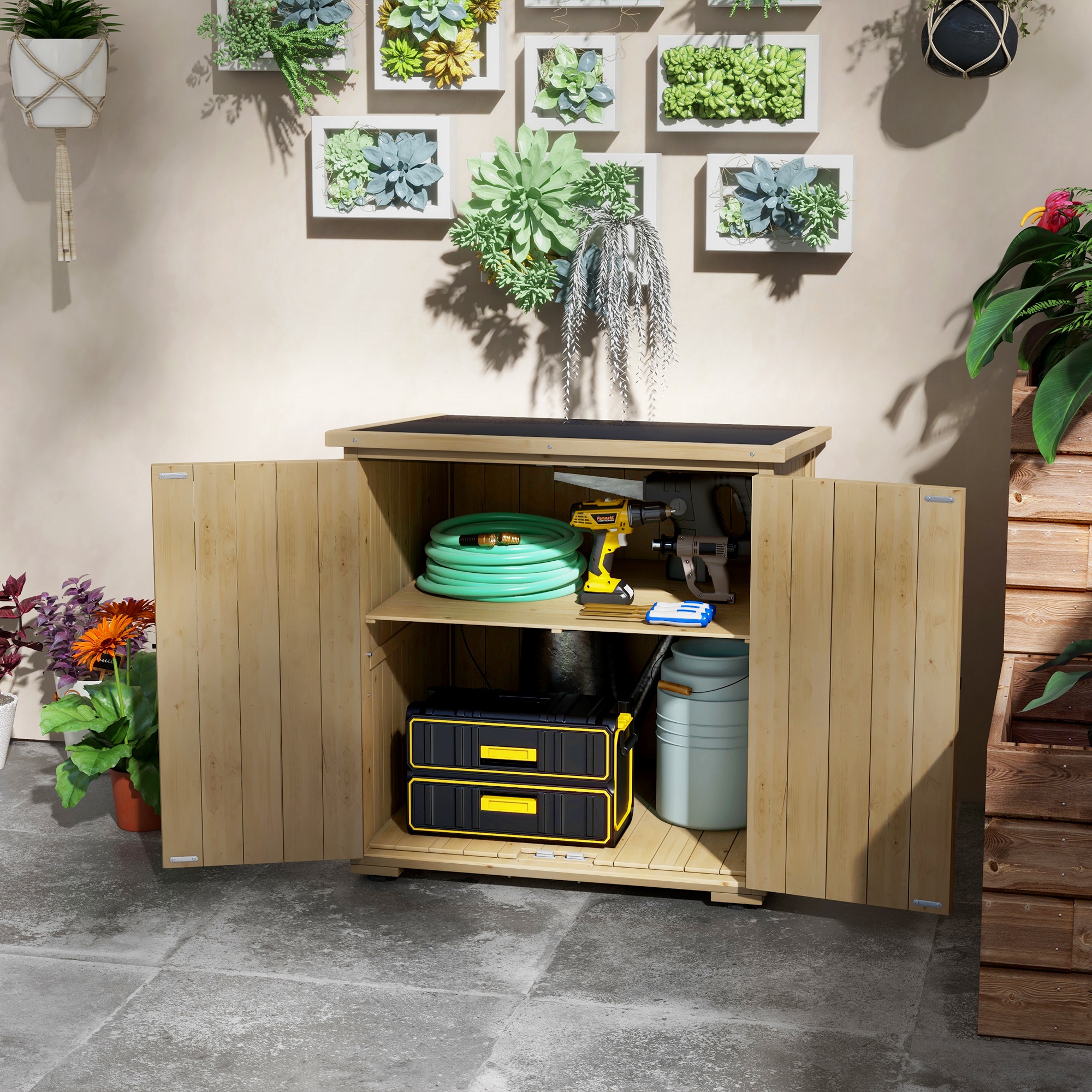 Outsunny Outdoor Opbergbox Tuinbox Kussenbox, weerbestendig, met asfaltdak, 77,5 cm x 88 cm x 90 cm, Donkergrijs