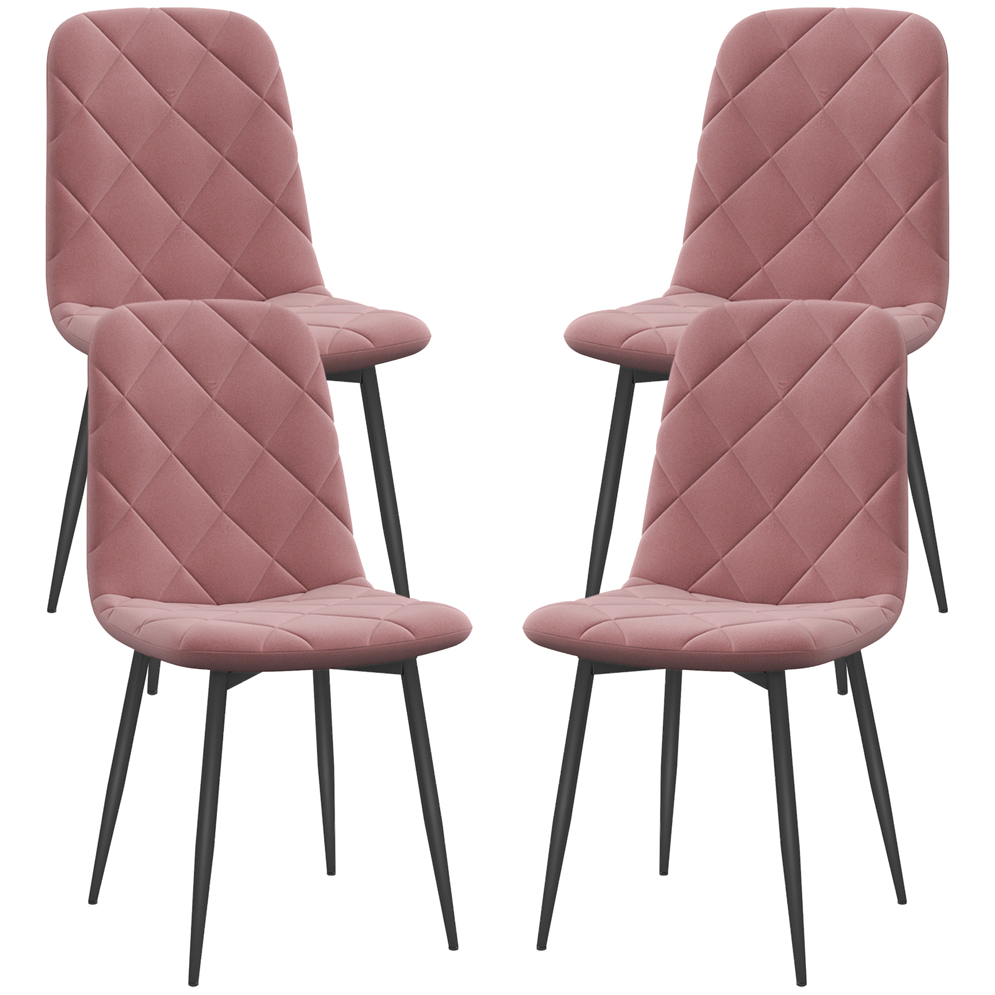 HOMCOM 4-delige Set Eetkamerstoelen in Fluwelen Look met Rugleuning, 45 x 54 x 87 cm, Roze