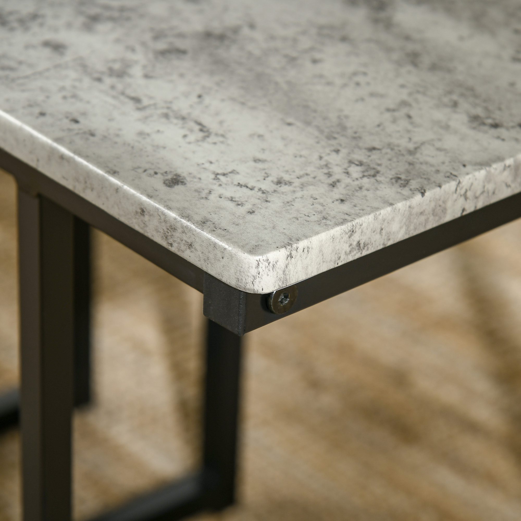 HOMCOM Eetset, 4-delig, Tafel, 2 Krukken en Bank, Compact, Metalen Frame, Grijs