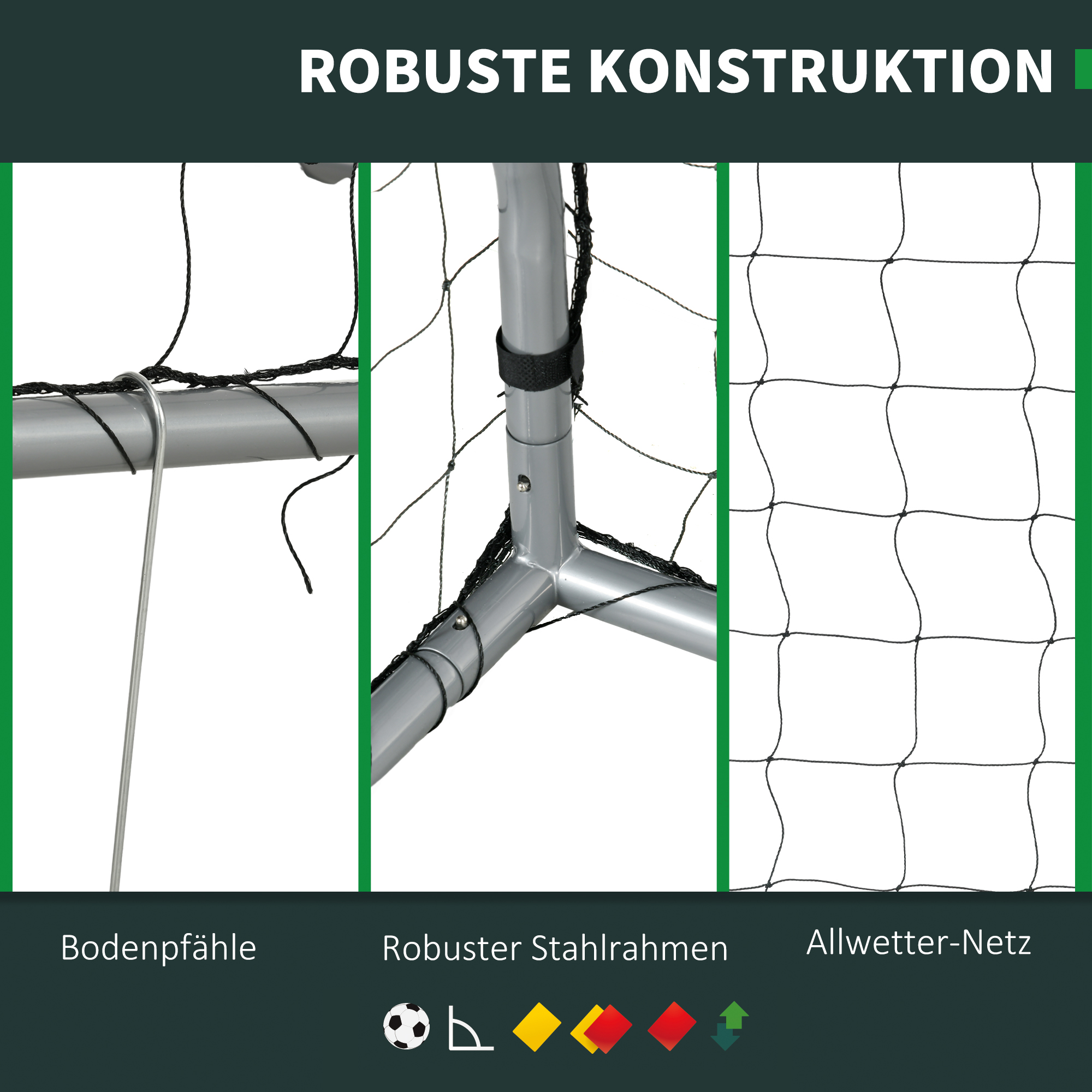 SPORTNOW Voetbaldoel weerbestendig, stabiel metalen frame, scheurvast net, 160H x 240L x 85B cm, Grijs