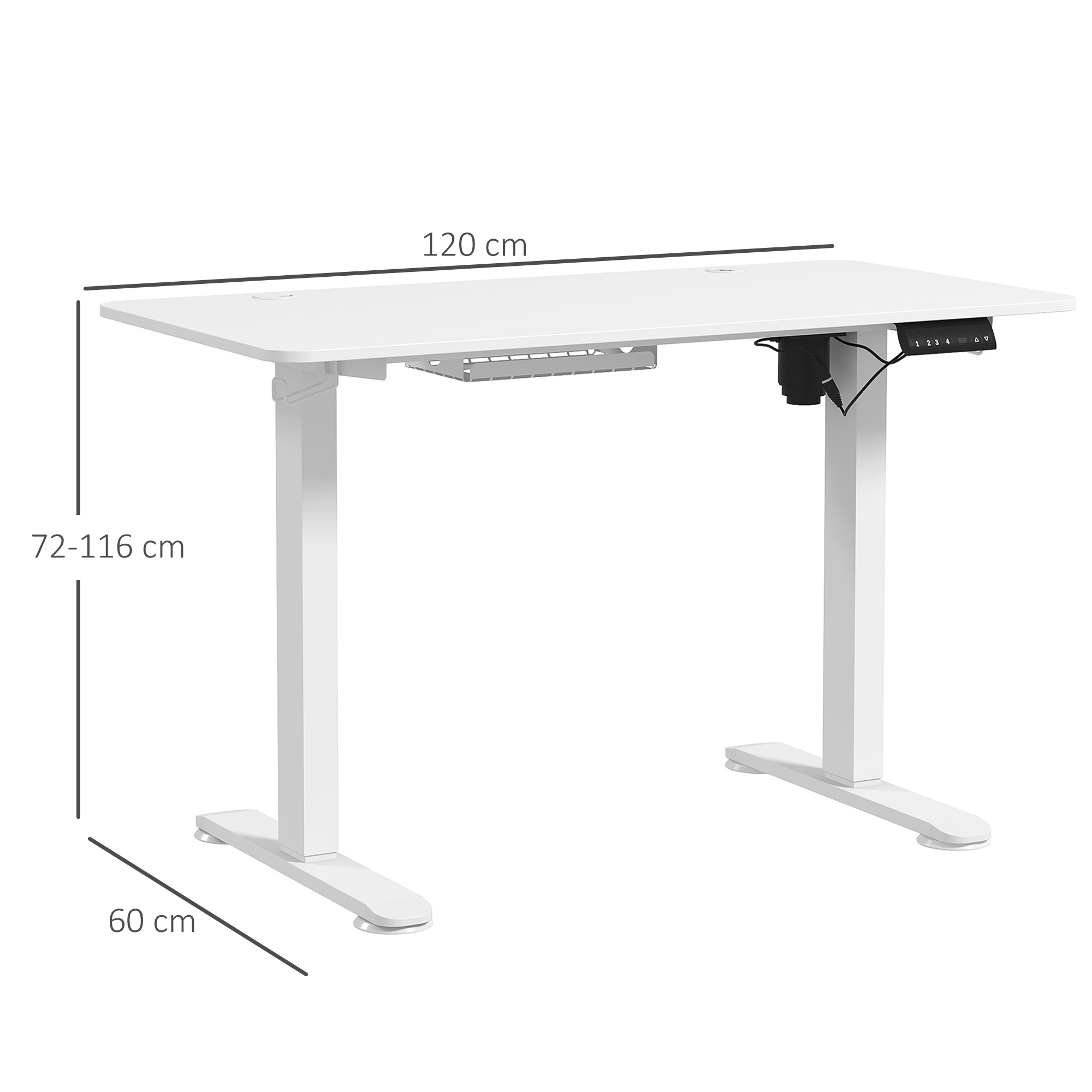 Vinsetto Sta-bureau, in hoogte verstelbaar, 120x60x72-116cm, Wit