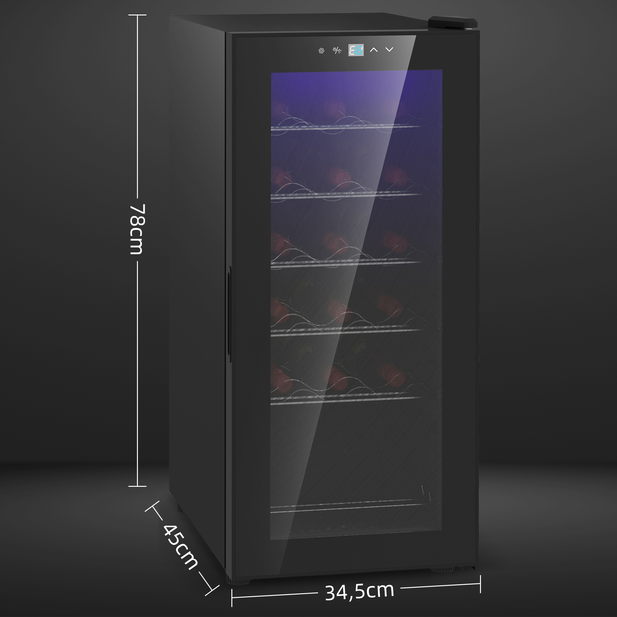 HOMCOM Wijnkoelkast, Stil, 5-18°C, Touchscreen, Verlichting, 34,5x45x78cm, Zwart