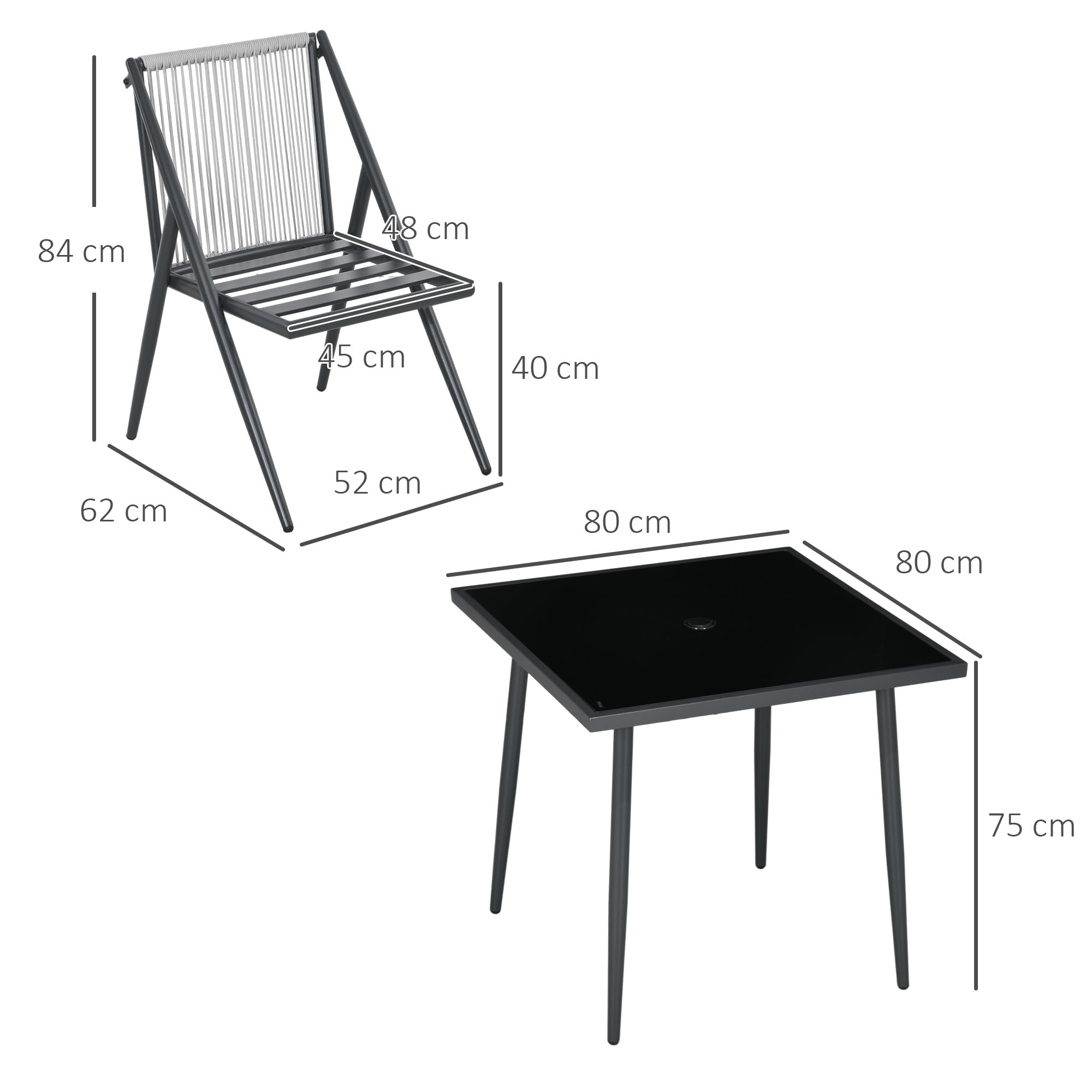 Outsunny 5-delige tuinmeubelset, tuinset, weerbestendig, 80 cm x 80 cm x 75 cm, donkergrijs
