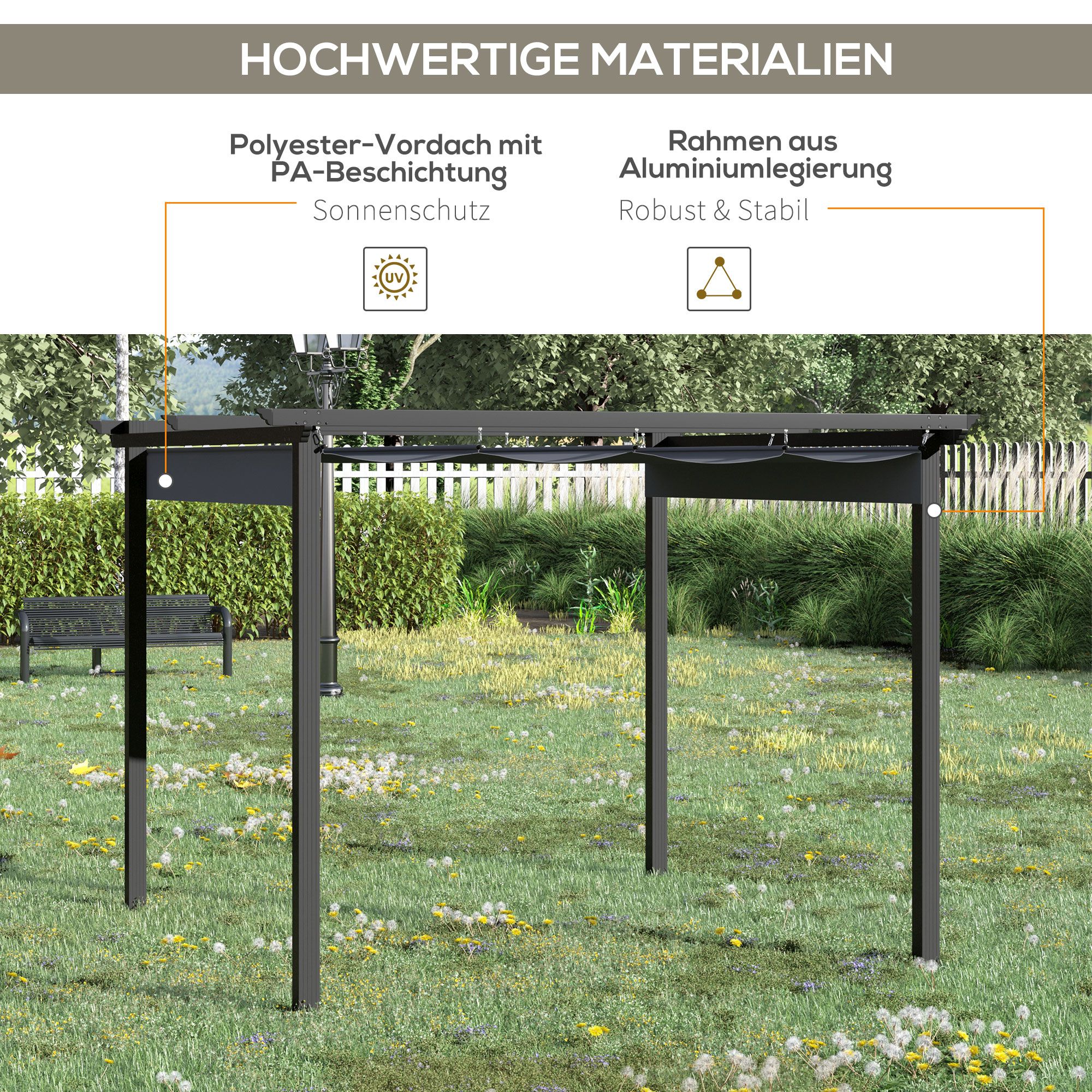 Pergola van Outsunny met verstelbare luifel aluminium grijs, zwart 3 x 3 m