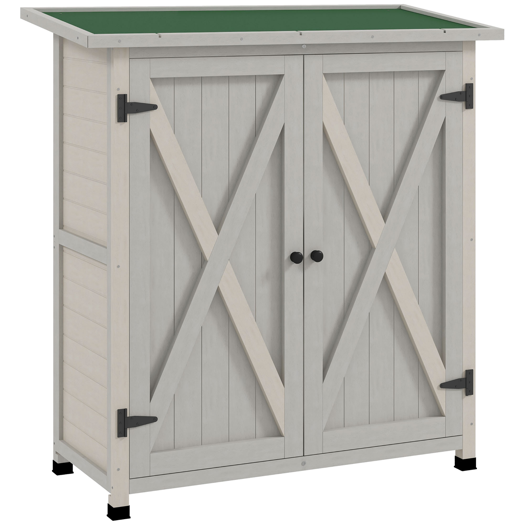 Outsunny Houten Opbergkast met 2 Deuren, Tuinschuur met Asfaltdak, 110 x 55 x 117 cm, Lichtgrijs