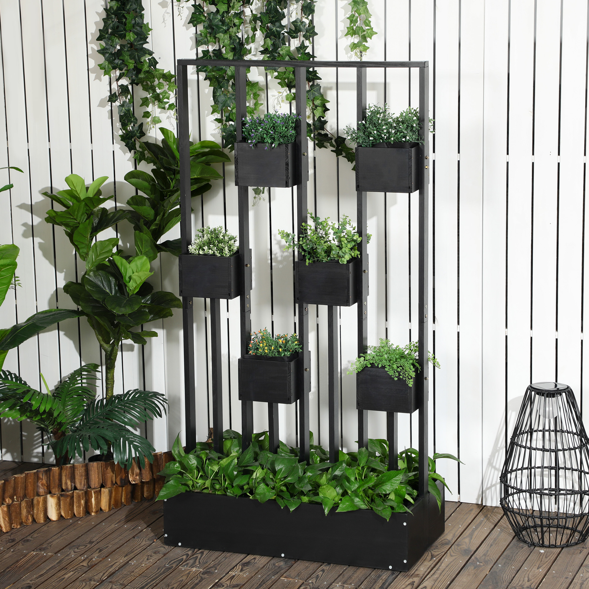 Outsunny bloembak, verhoogd bed, plantenbak met latwerk muur groentebed hout