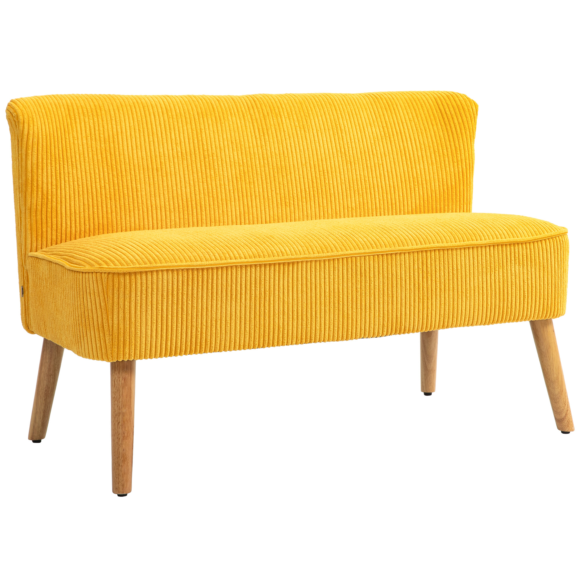 HOMCOM Tweezitsbank in elegant Scandinavisch ontwerp, stevig houten frame, tot 150 kg, 117 x 56,5 x 77 cm, Geel