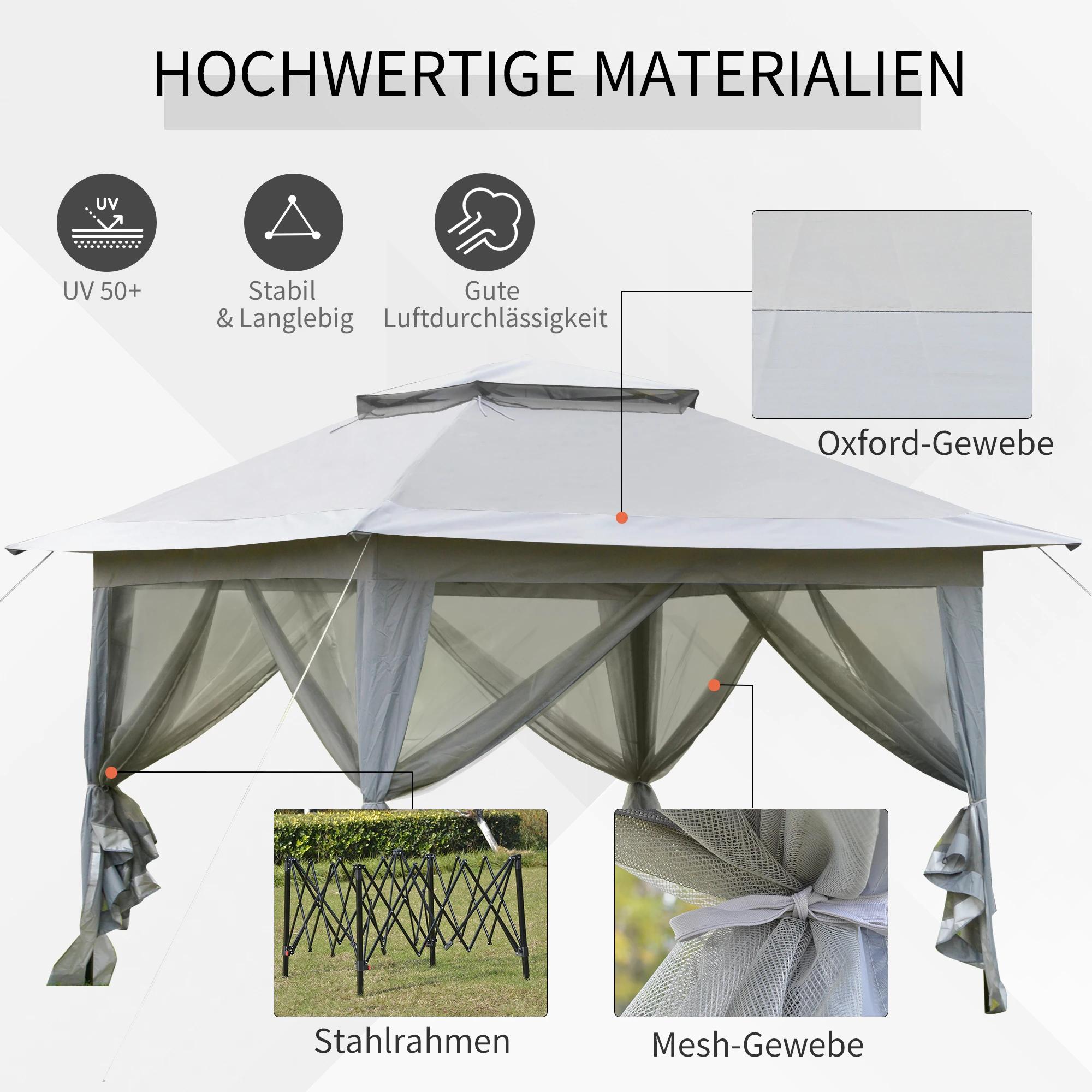 partytent opvouwbare tent pop-up tent incl. tas op wielen staal + oxford + mesh grijs